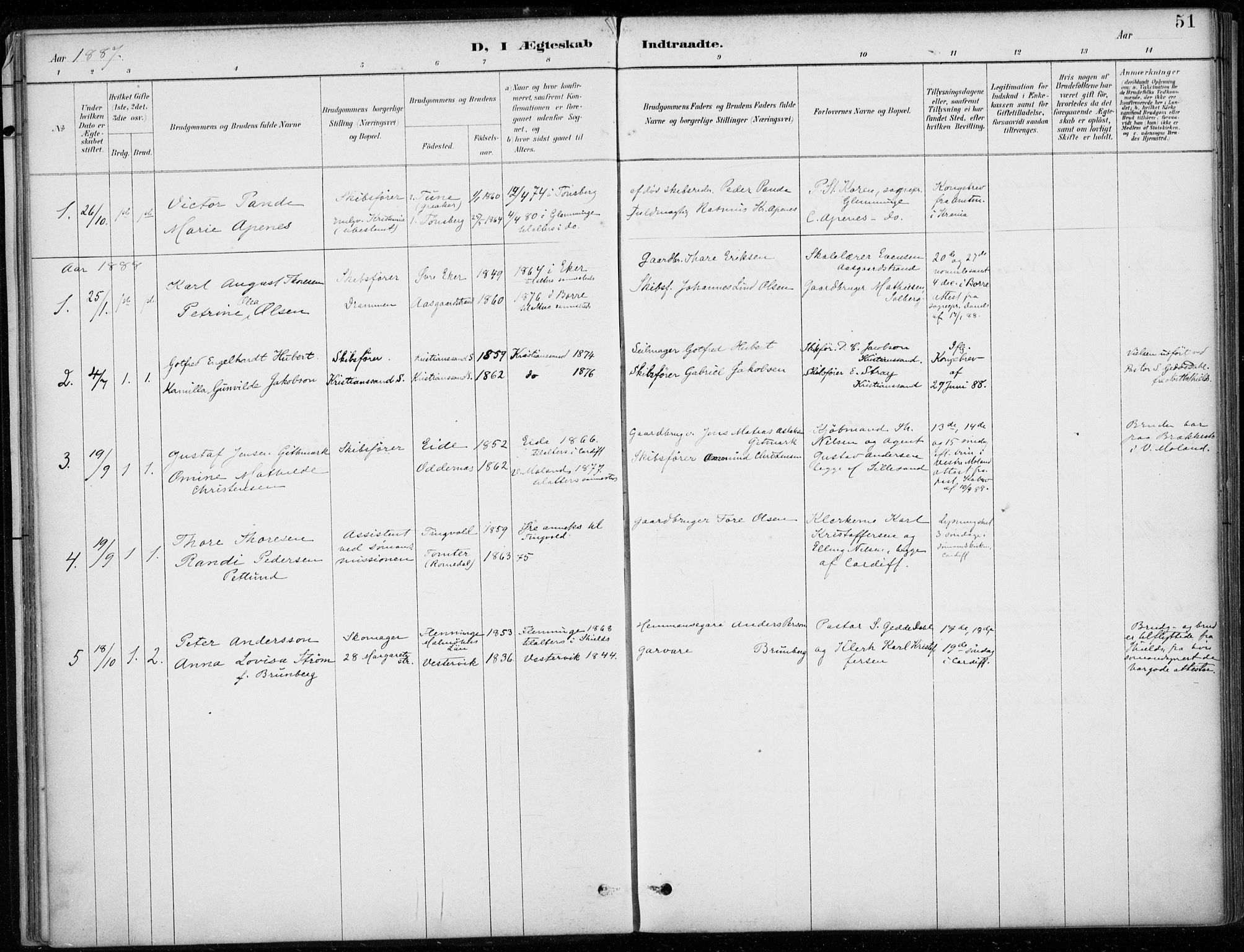Den norske sjømannsmisjon i utlandet/Bristolhavnene(Cardiff-Swansea), SAB/SAB/PA-0102/H/Ha/Haa/L0002: Parish register (official) no. A 2, 1887-1932, p. 51