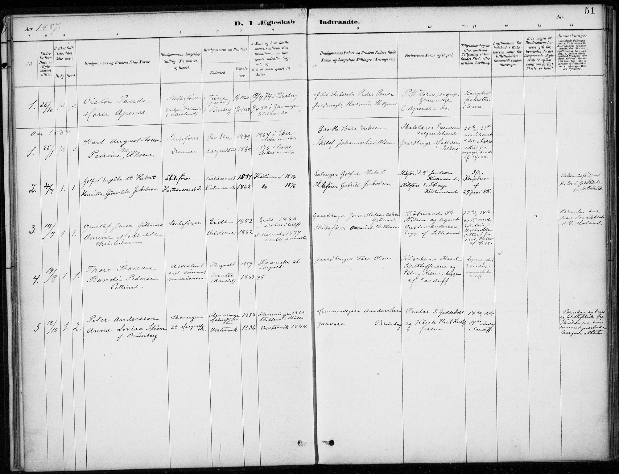 Den norske sjømannsmisjon i utlandet/Bristolhavnene(Cardiff-Swansea), AV/SAB-SAB/PA-0102/H/Ha/Haa/L0002: Parish register (official) no. A 2, 1887-1932, p. 51