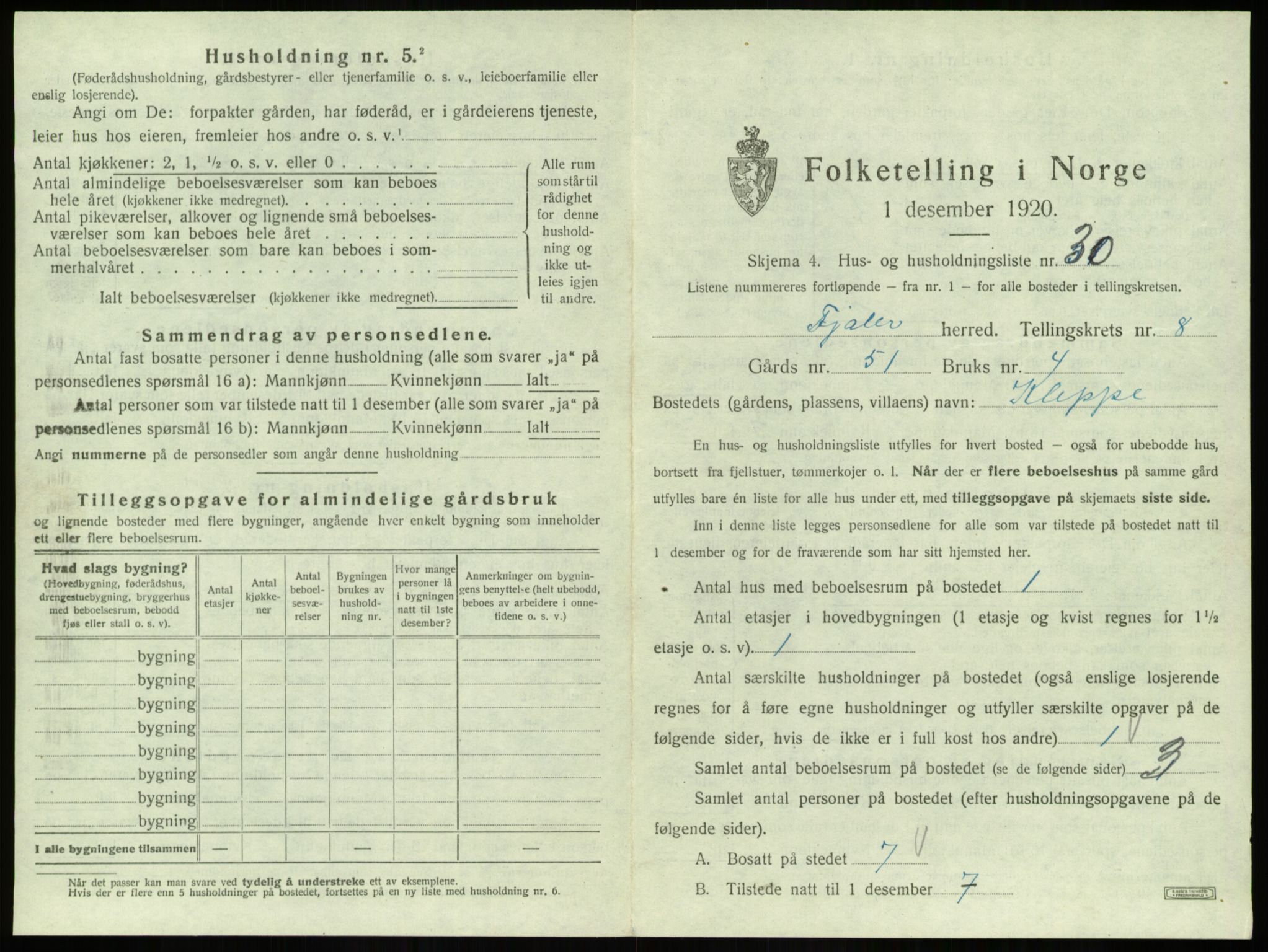 SAB, 1920 census for Fjaler, 1920, p. 651