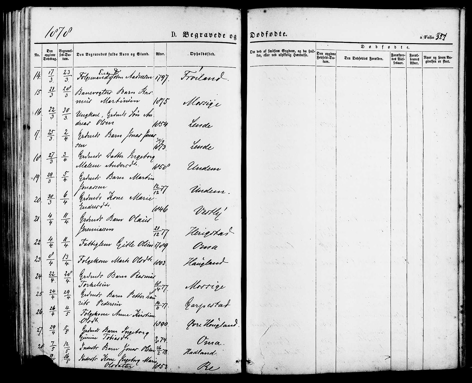 Lye sokneprestkontor, AV/SAST-A-101794/001/30BA/L0008: Parish register (official) no. A 7, 1872-1881, p. 327