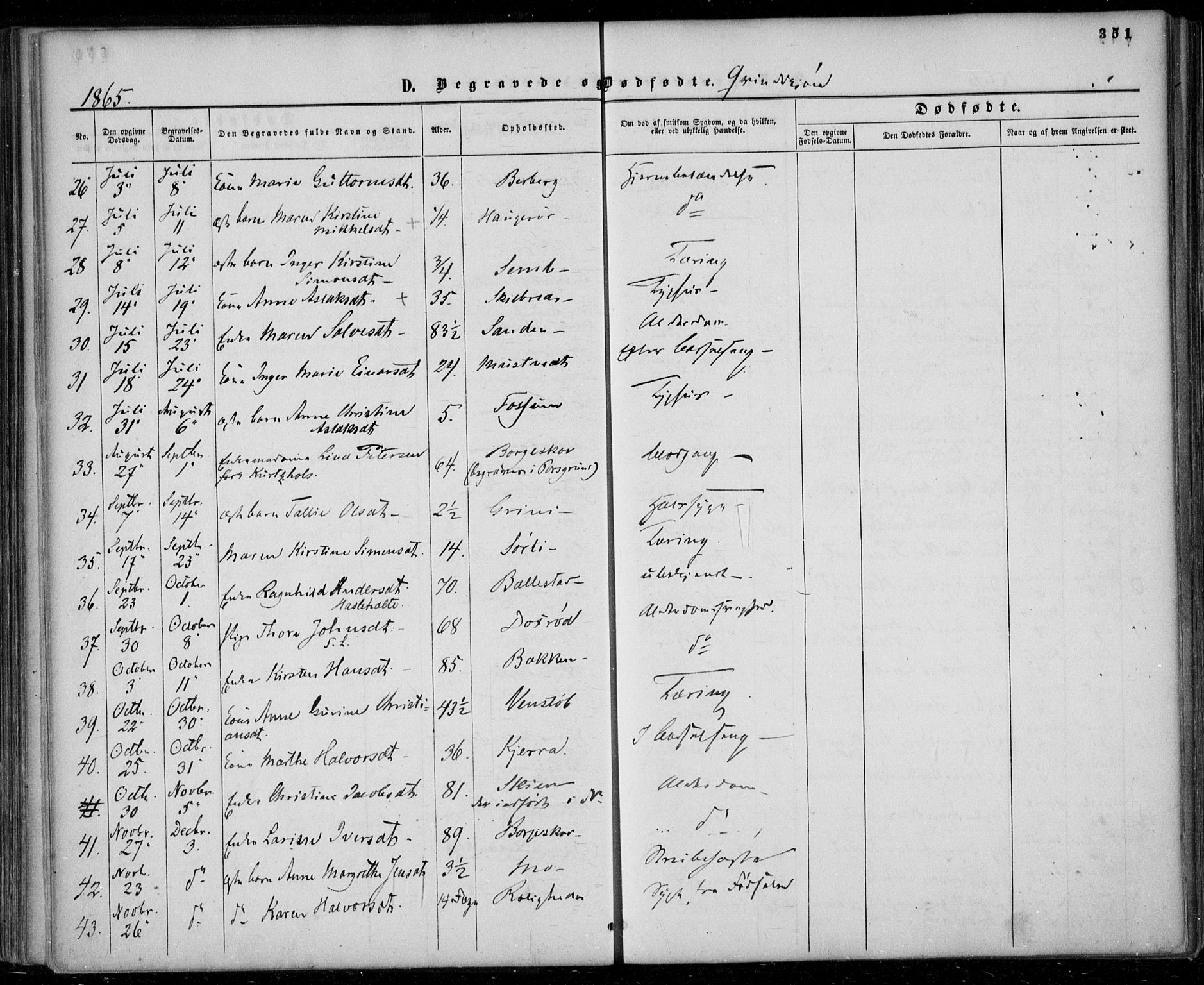 Gjerpen kirkebøker, SAKO/A-265/F/Fa/L0008b: Parish register (official) no. I 8B, 1857-1871, p. 351