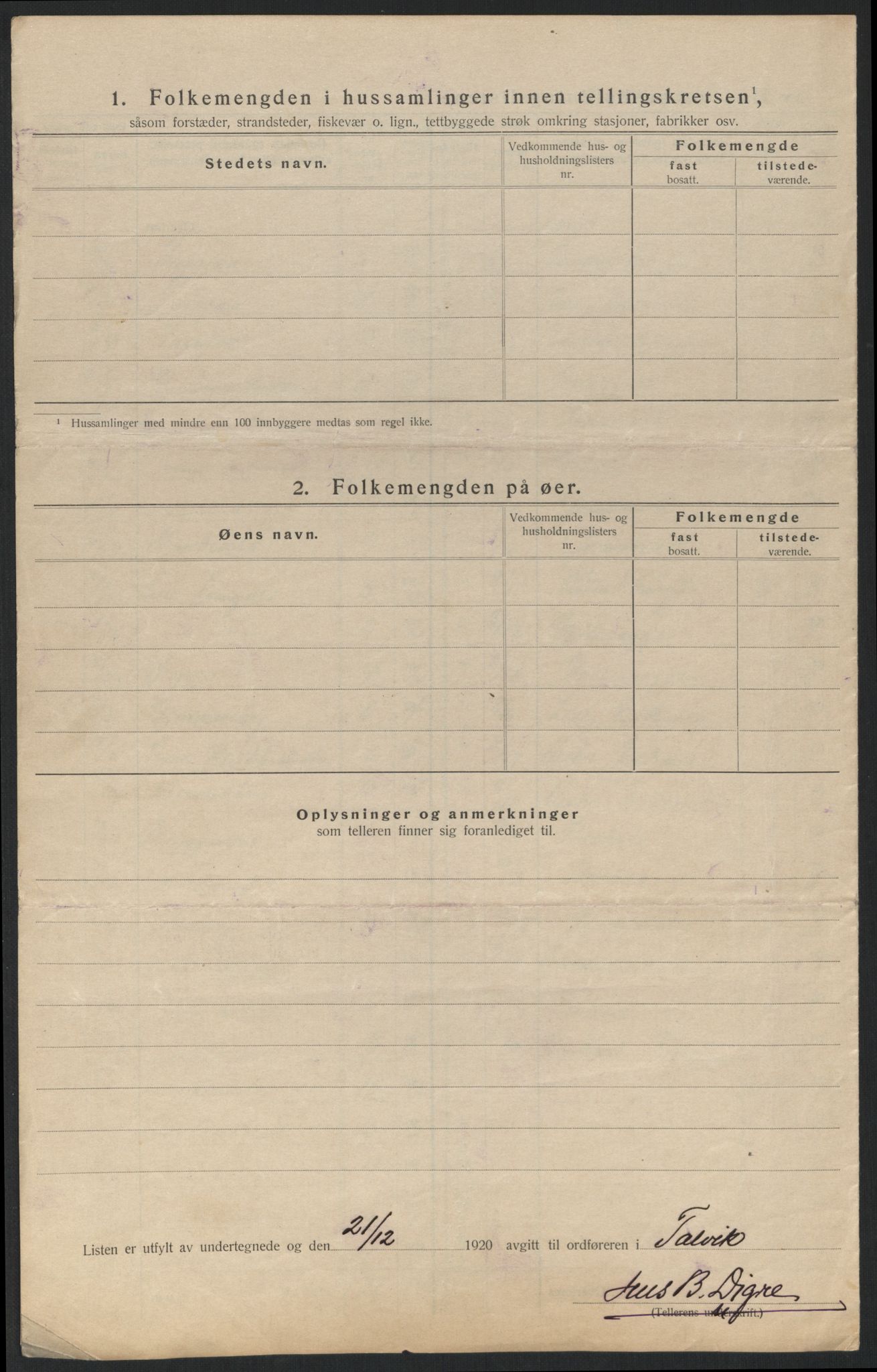 SATØ, 1920 census for Talvik, 1920, p. 11