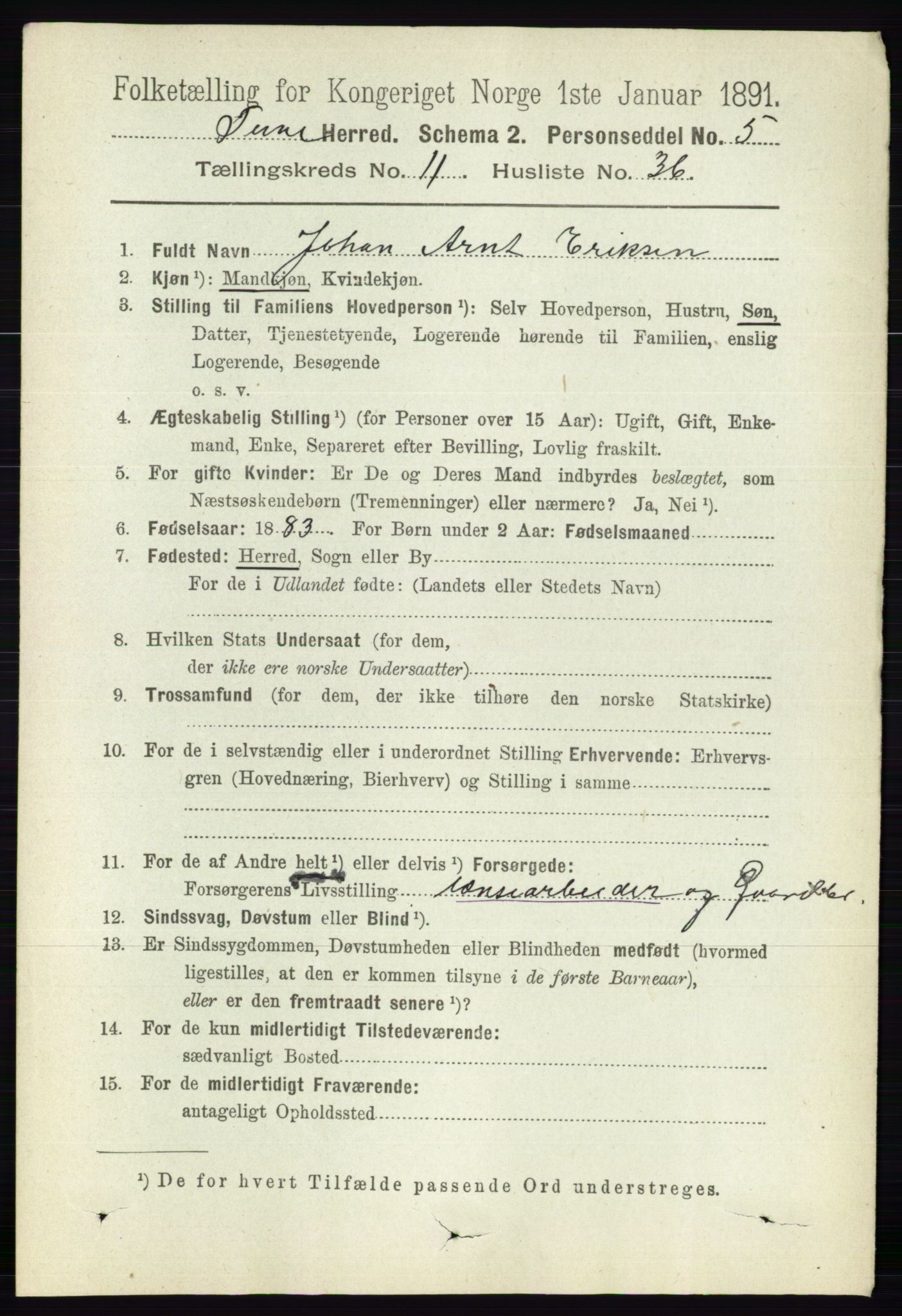 RA, 1891 census for 0130 Tune, 1891, p. 7145