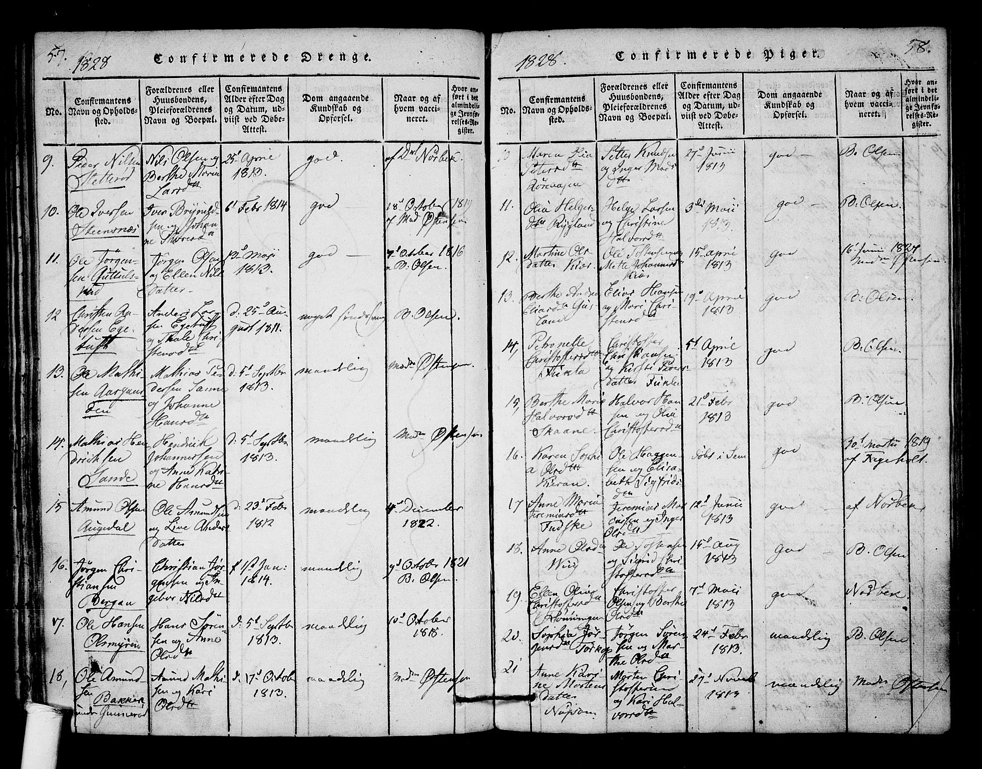 Borre kirkebøker, SAKO/A-338/F/Fa/L0004: Parish register (official) no. I 4, 1815-1845, p. 57-58
