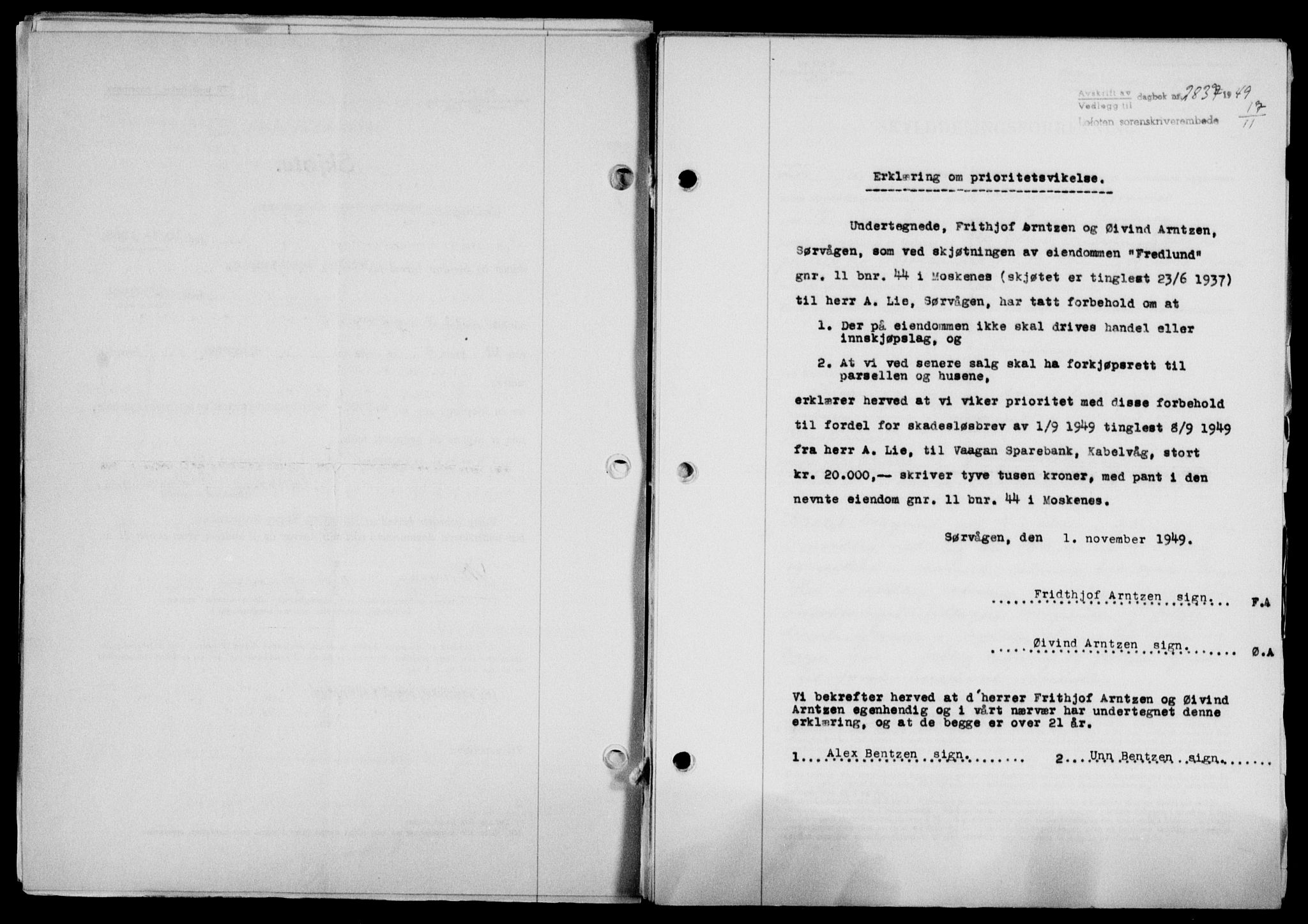 Lofoten sorenskriveri, SAT/A-0017/1/2/2C/L0022a: Mortgage book no. 22a, 1949-1950, Diary no: : 2837/1949