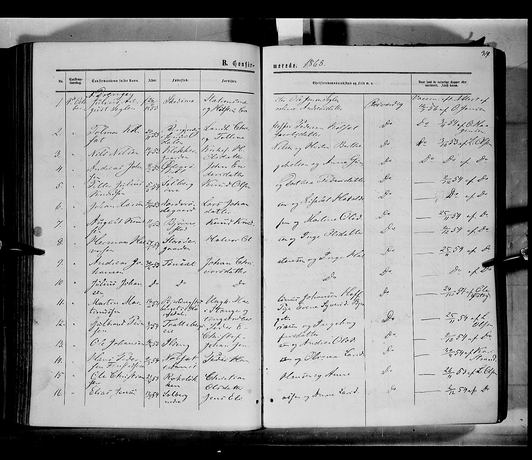 Løten prestekontor, AV/SAH-PREST-022/K/Ka/L0008: Parish register (official) no. 8, 1860-1877, p. 319