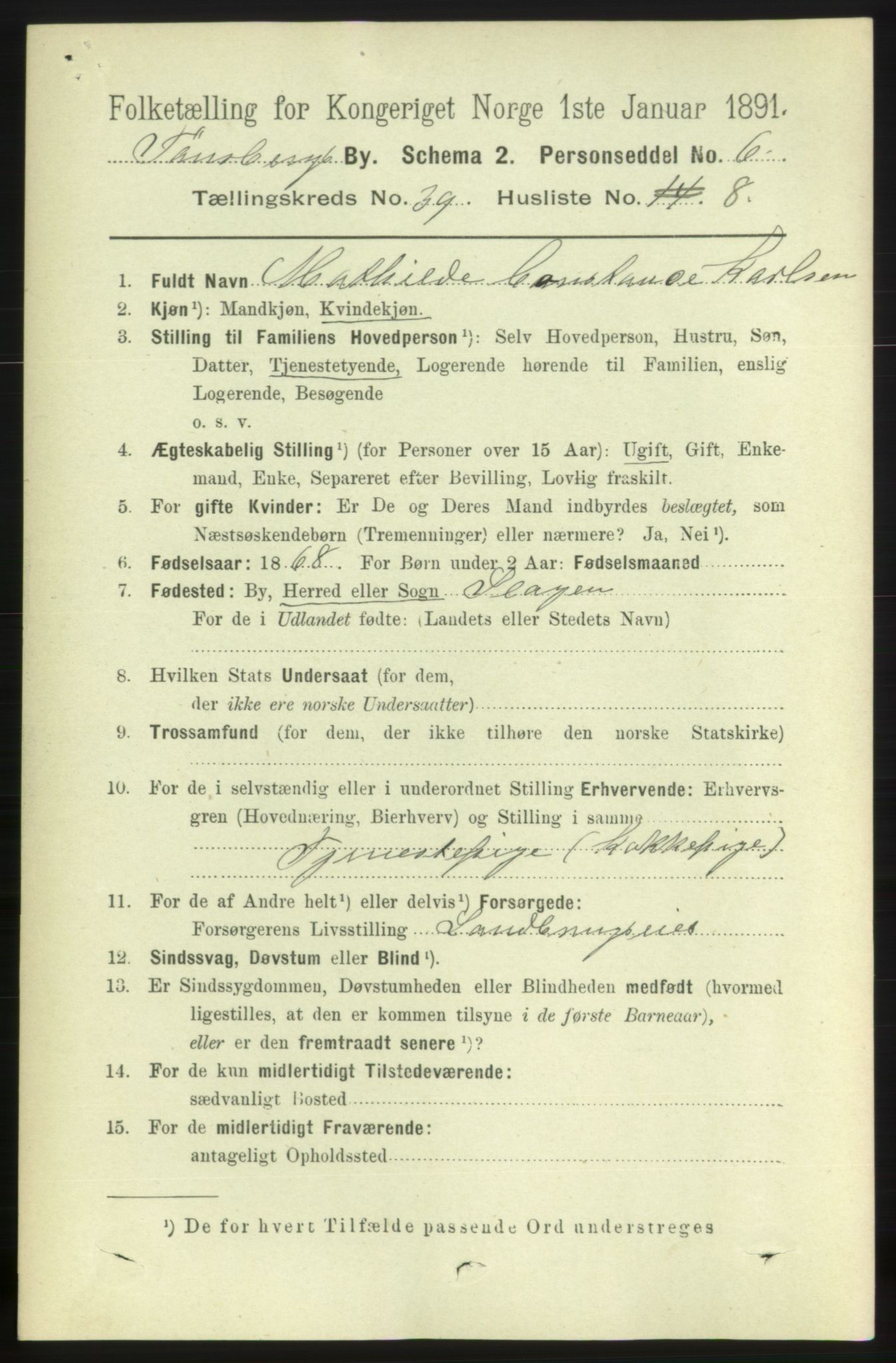 RA, 1891 census for 0705 Tønsberg, 1891, p. 8603