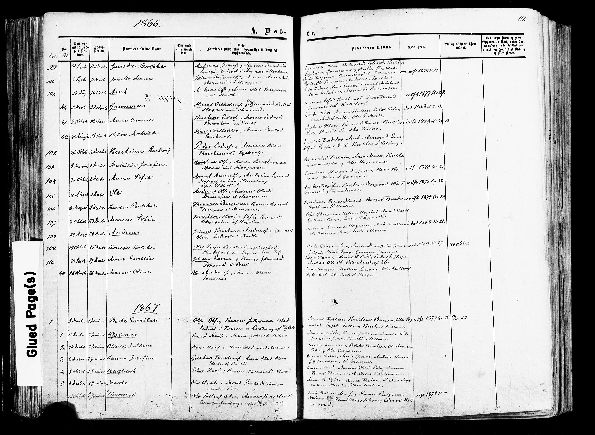 Aurskog prestekontor Kirkebøker, SAO/A-10304a/F/Fa/L0007: Parish register (official) no. I 7, 1854-1877, p. 112