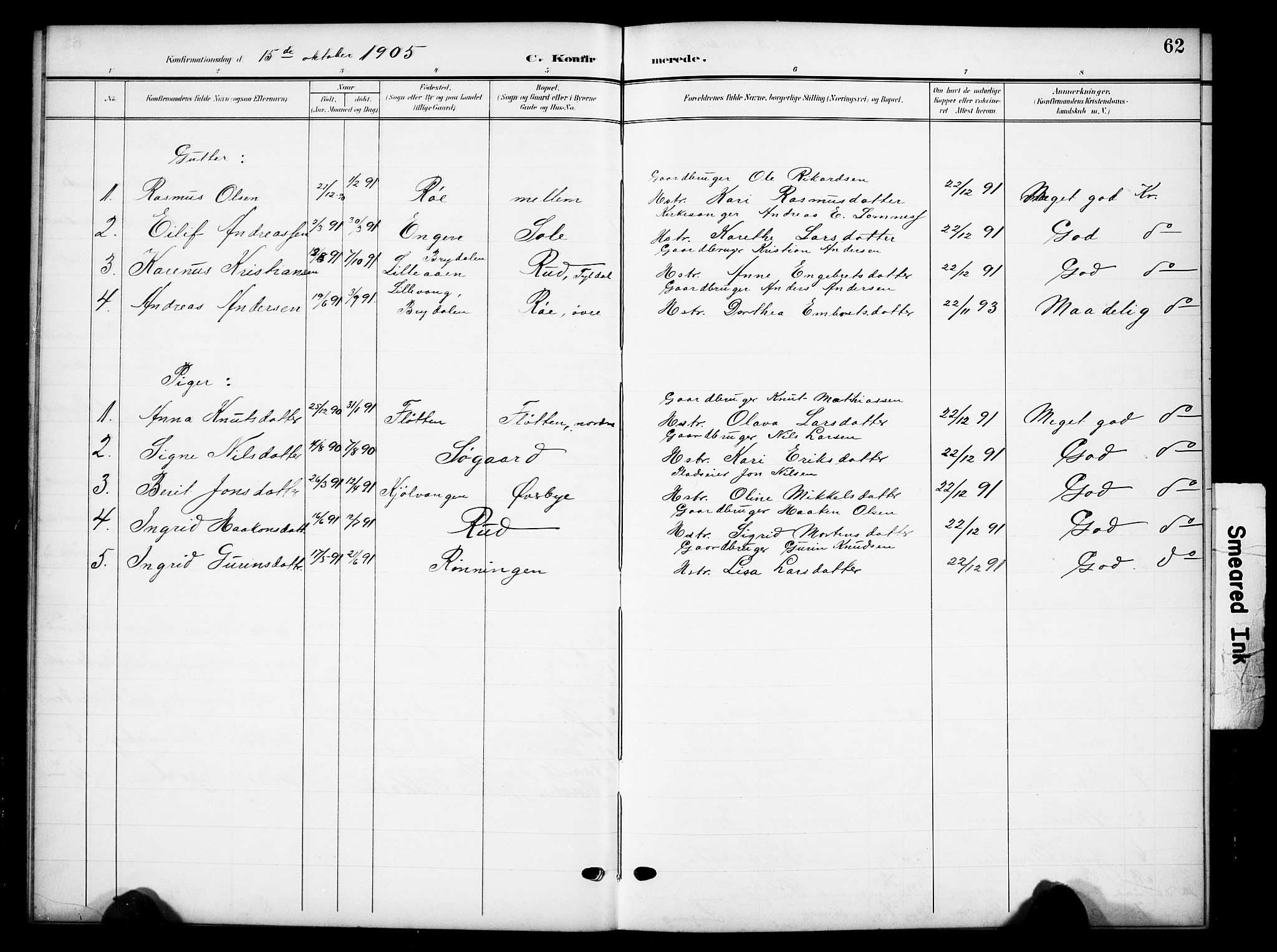 Tynset prestekontor, SAH/PREST-058/H/Ha/Hab/L0010: Parish register (copy) no. 10, 1902-1929, p. 62
