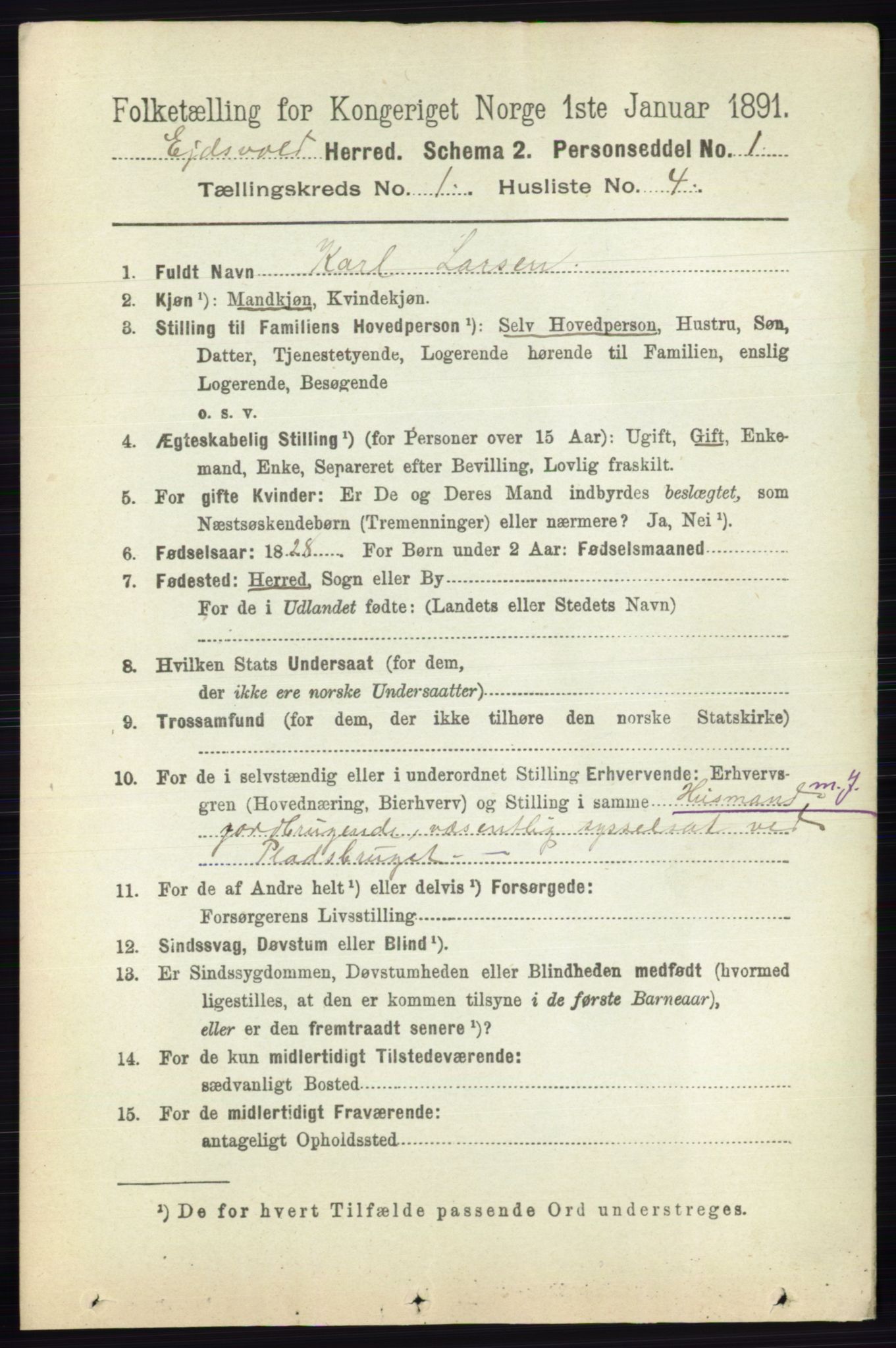 RA, 1891 census for 0237 Eidsvoll, 1891, p. 210