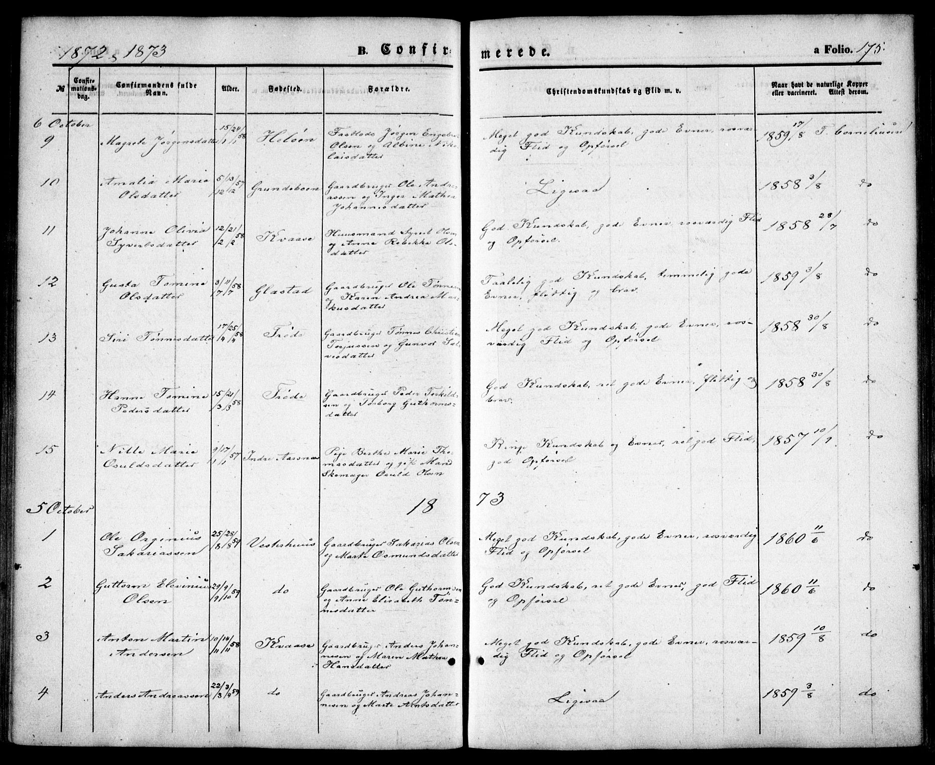 Høvåg sokneprestkontor, SAK/1111-0025/F/Fa/L0004: Parish register (official) no. A 4, 1859-1877, p. 175