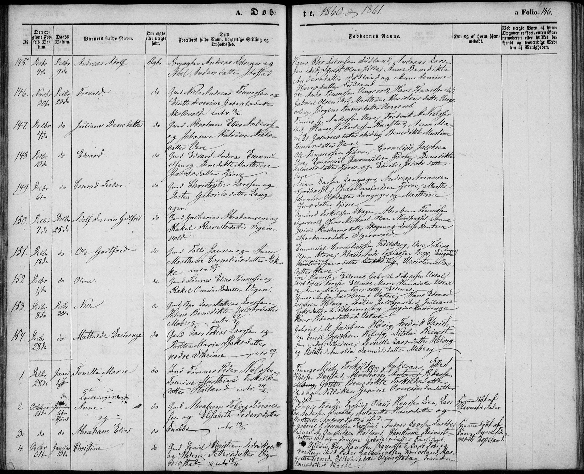 Lista sokneprestkontor, AV/SAK-1111-0027/F/Fb/L0002: Parish register (copy) no. B 2, 1847-1862, p. 146