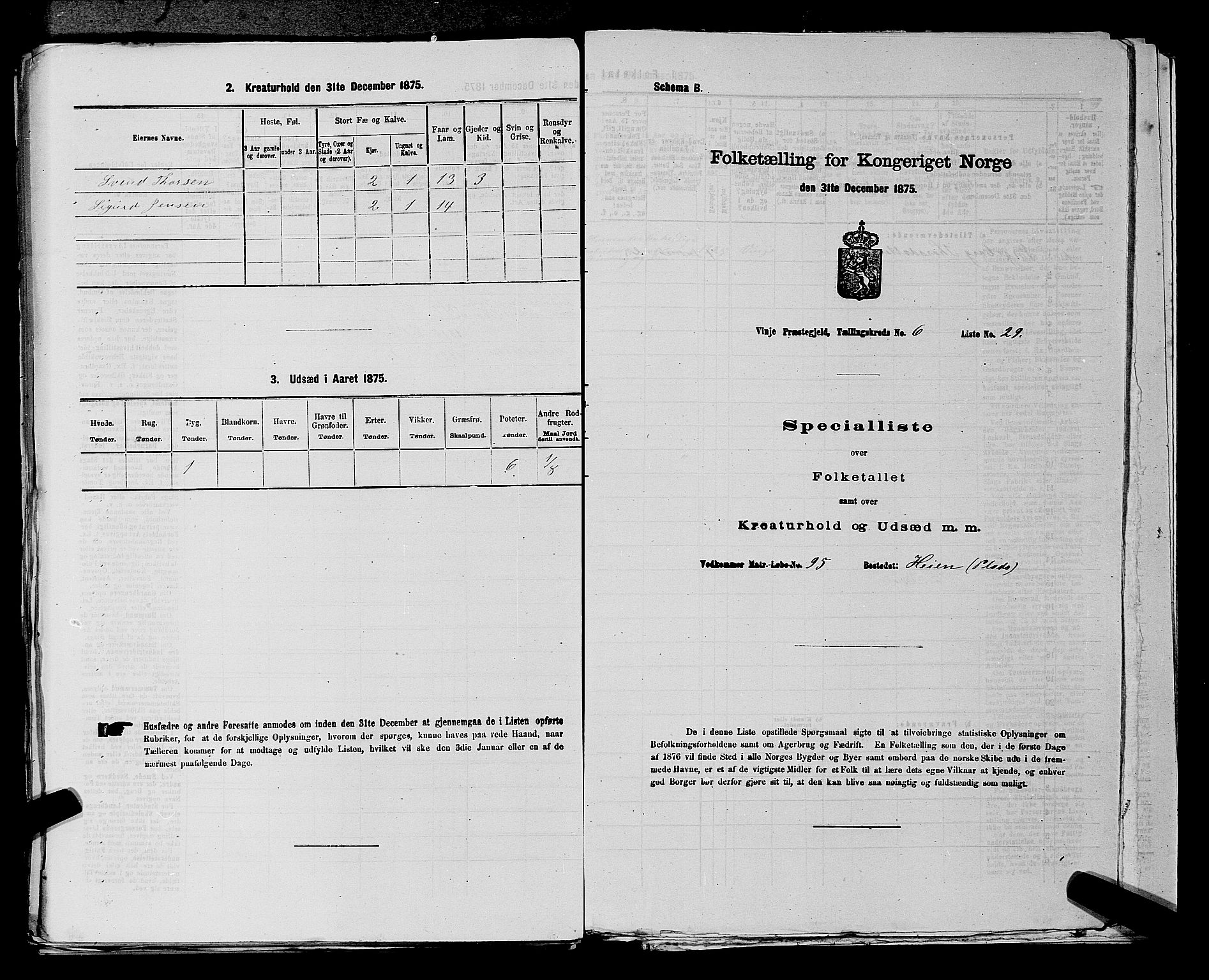 SAKO, 1875 census for 0834P Vinje, 1875, p. 486