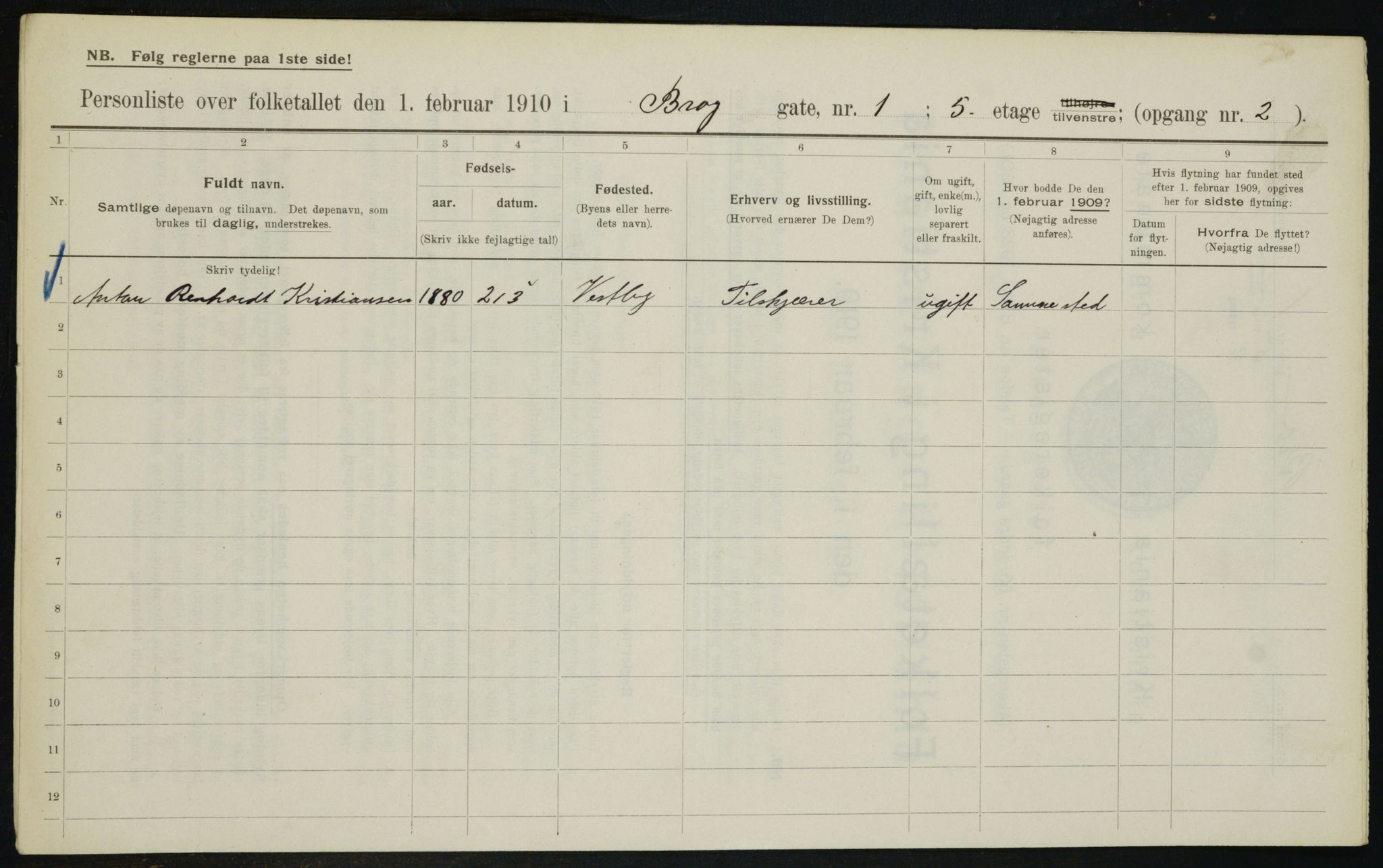 OBA, Municipal Census 1910 for Kristiania, 1910, p. 9291