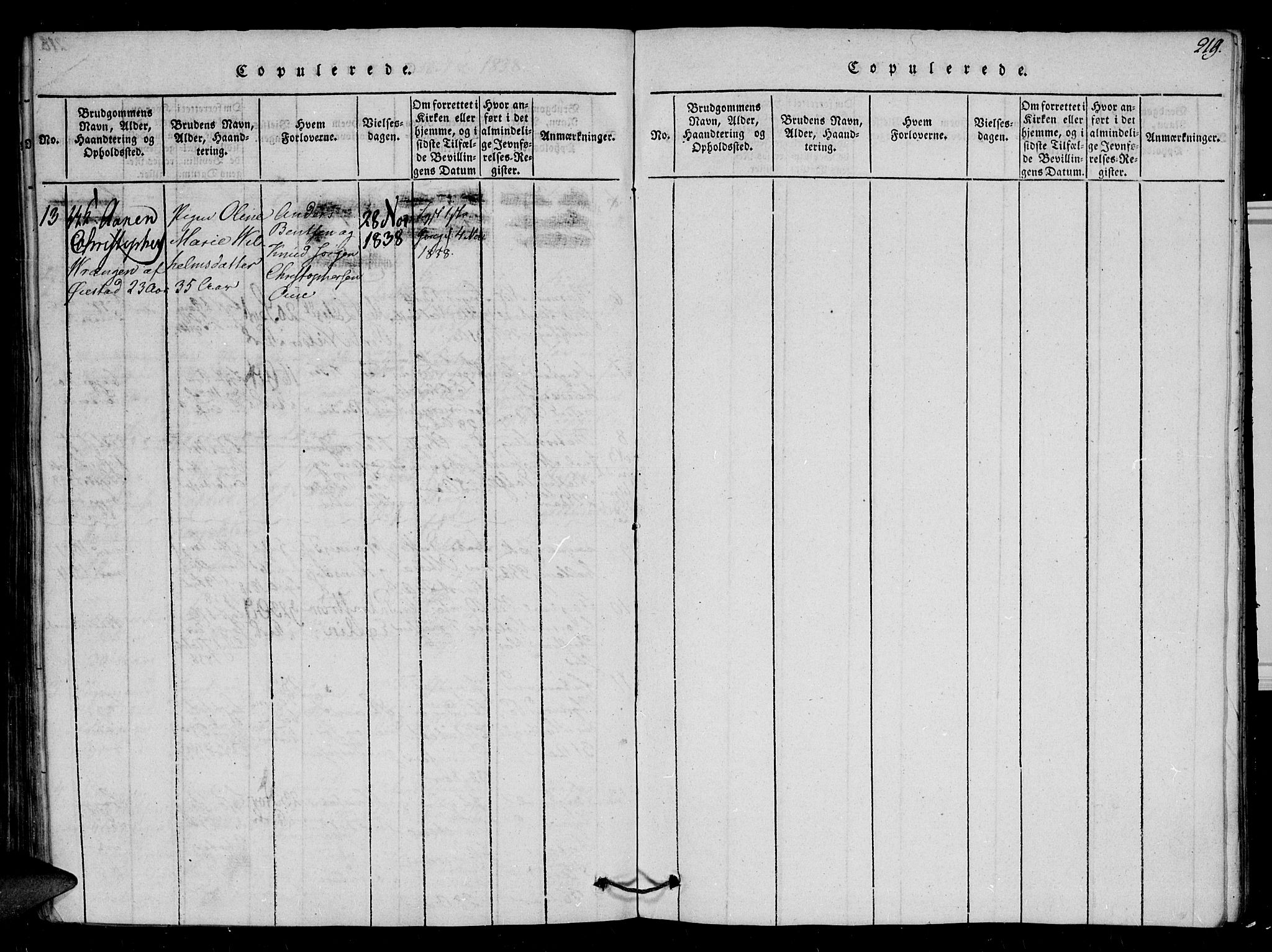 Arendal sokneprestkontor, Trefoldighet, AV/SAK-1111-0040/F/Fb/L0001: Parish register (copy) no. B 1, 1816-1838, p. 219