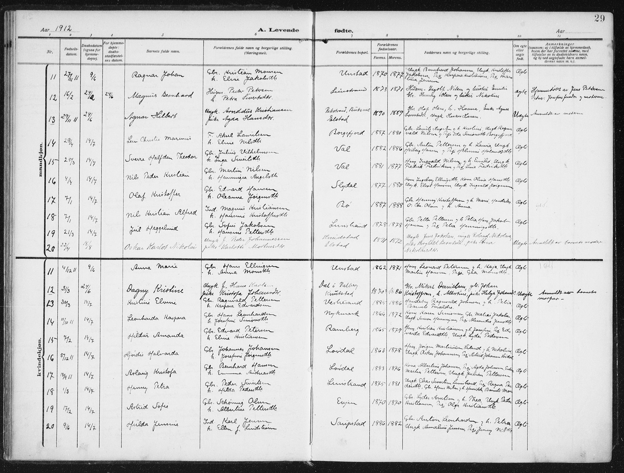 Ministerialprotokoller, klokkerbøker og fødselsregistre - Nordland, SAT/A-1459/880/L1135: Parish register (official) no. 880A09, 1908-1919, p. 29