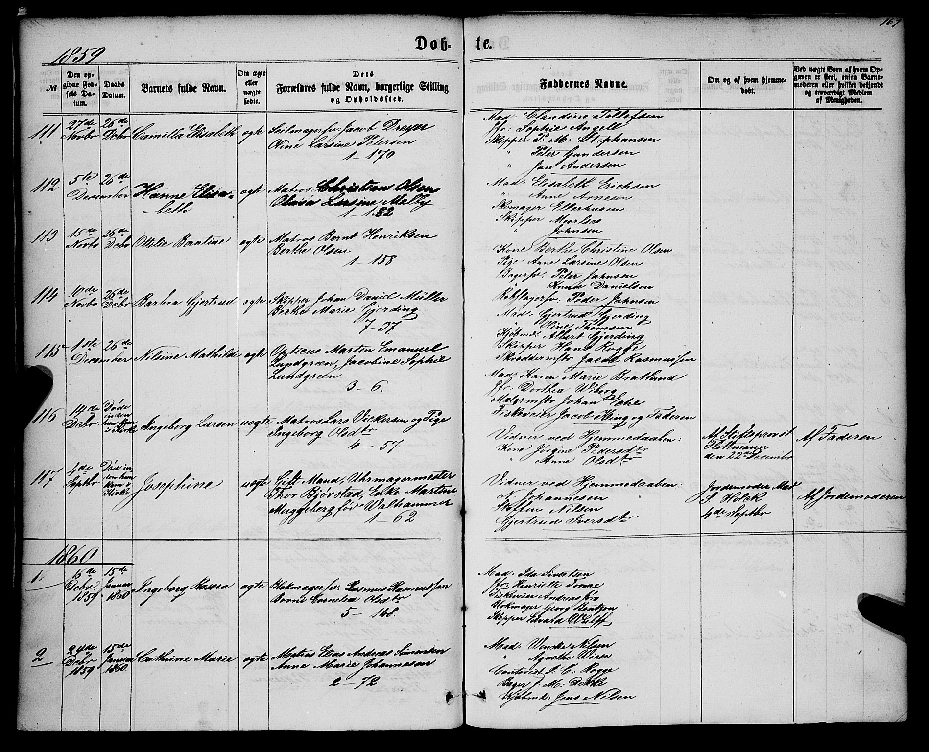Nykirken Sokneprestembete, SAB/A-77101/H/Haa/L0015: Parish register (official) no. B 2, 1858-1869, p. 167