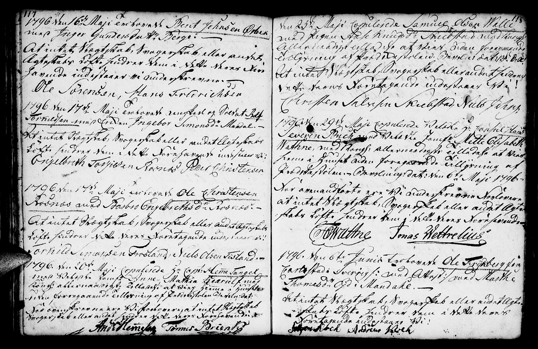 Mandal sokneprestkontor, AV/SAK-1111-0030/F/Fa/Faa/L0007: Parish register (official) no. A 7, 1783-1818, p. 117-118