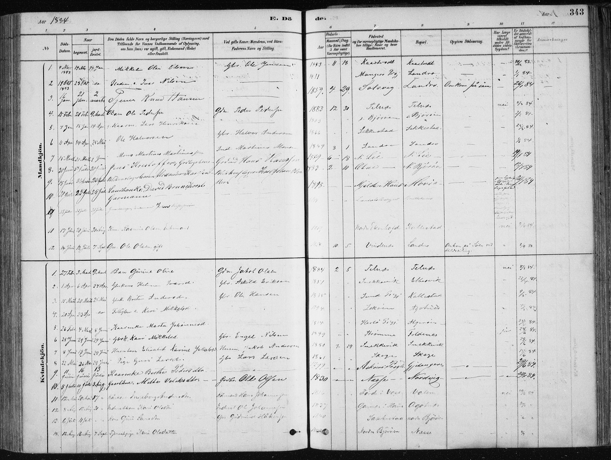 Fjell sokneprestembete, AV/SAB-A-75301/H/Haa: Parish register (official) no. A  8, 1878-1898, p. 343