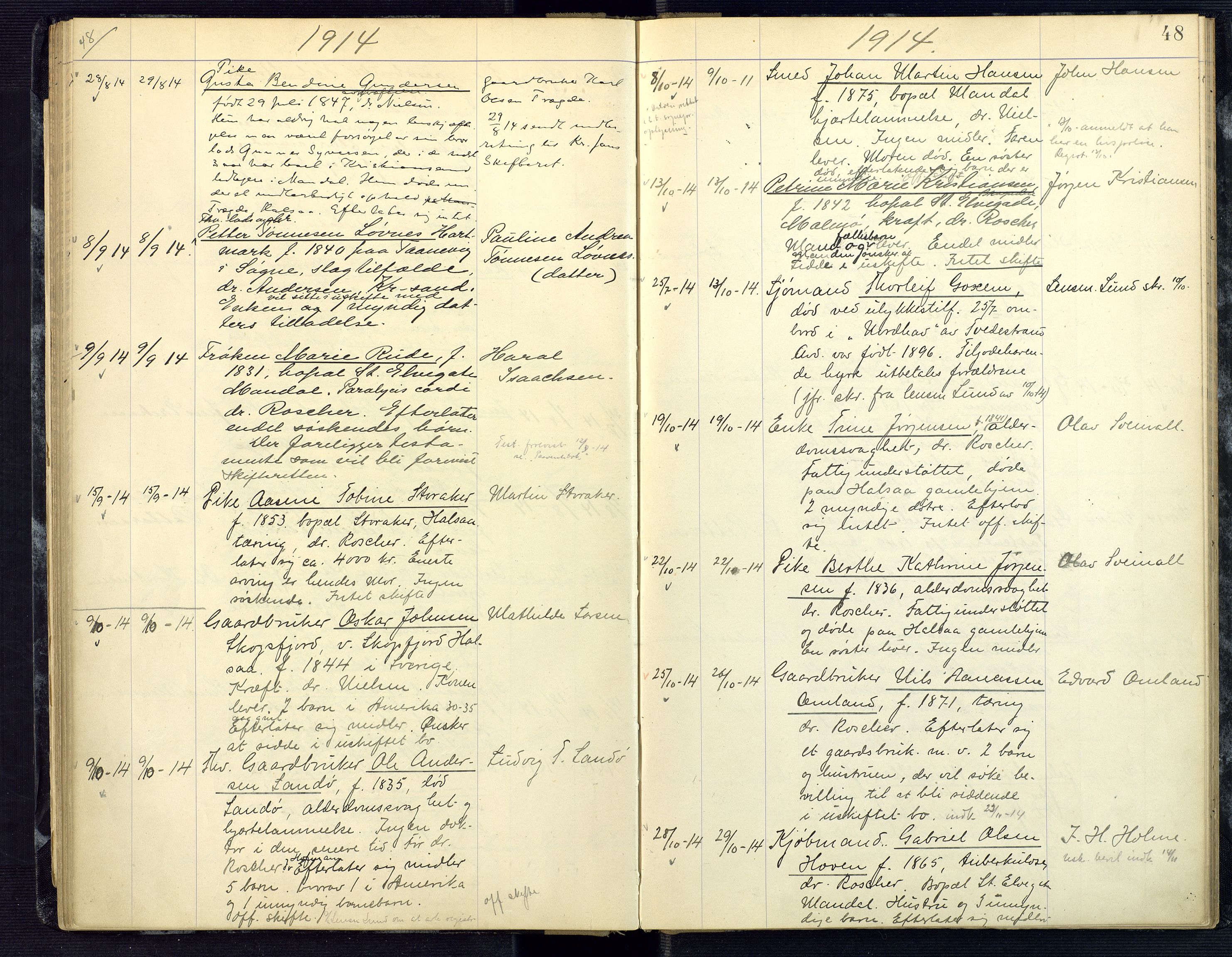 Mandal sorenskriveri, AV/SAK-1221-0005/001/H/Ha/L0006: Dødsfall Mandal prestegjeld nr 5, 1908-1920, p. 48