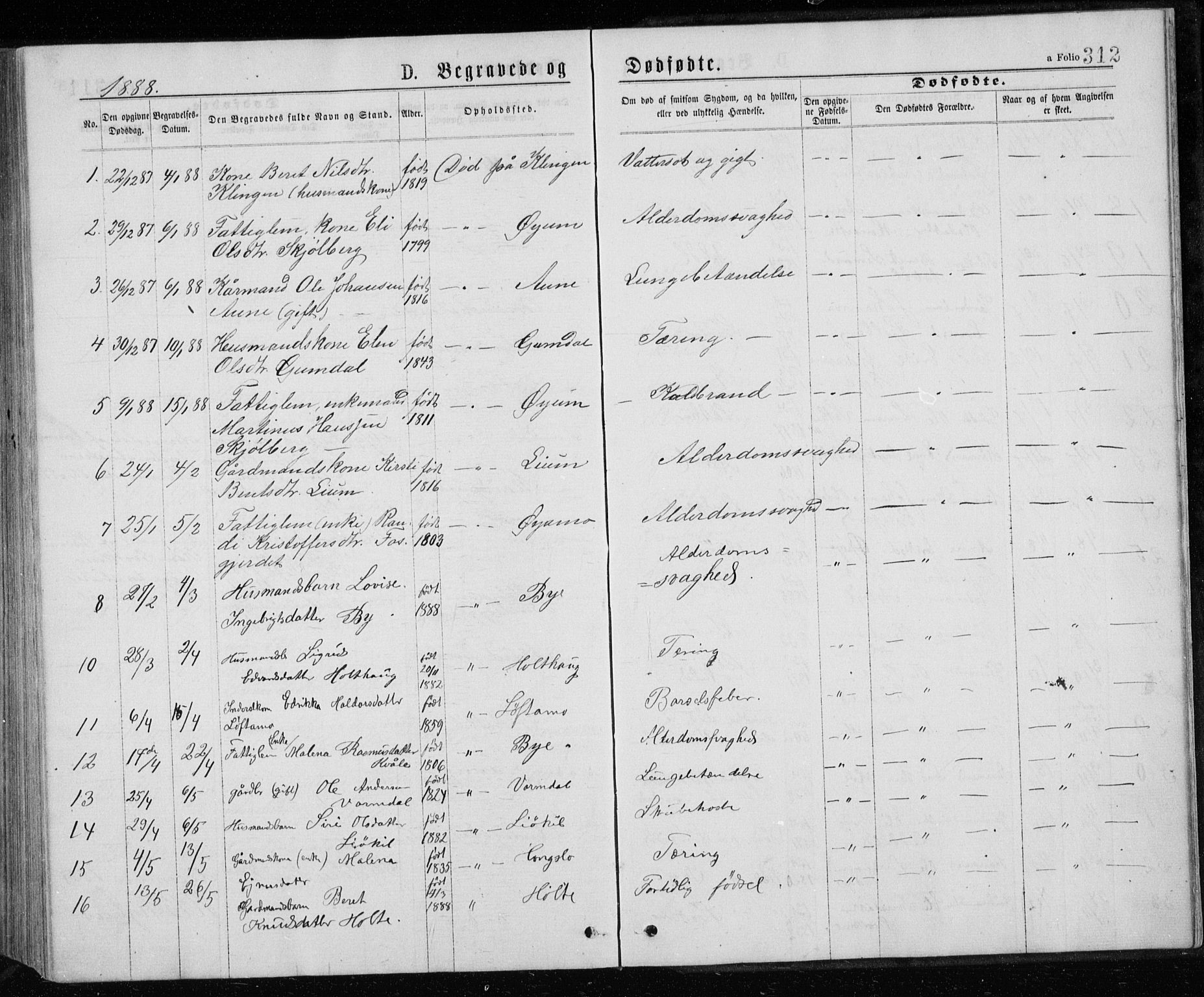 Ministerialprotokoller, klokkerbøker og fødselsregistre - Sør-Trøndelag, AV/SAT-A-1456/671/L0843: Parish register (copy) no. 671C02, 1873-1892, p. 312