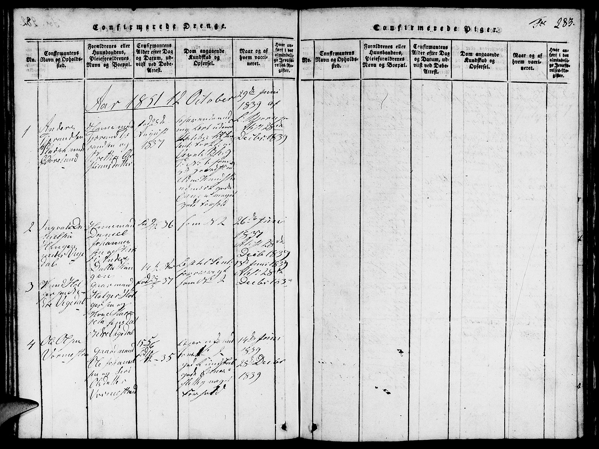 Vikedal sokneprestkontor, SAST/A-101840/01/V: Parish register (copy) no. B 1, 1816-1853, p. 283