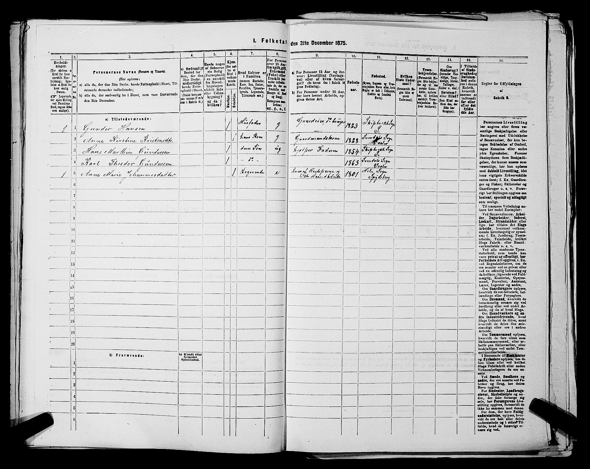 RA, 1875 census for 0137P Våler, 1875, p. 852