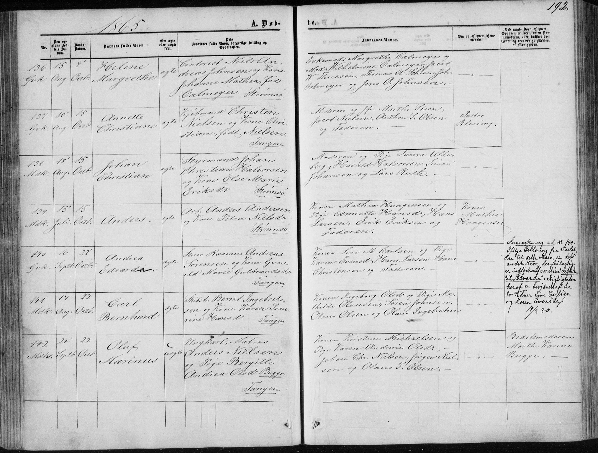 Strømsø kirkebøker, AV/SAKO-A-246/F/Fa/L0015: Parish register (official) no. I 15, 1859-1868, p. 192