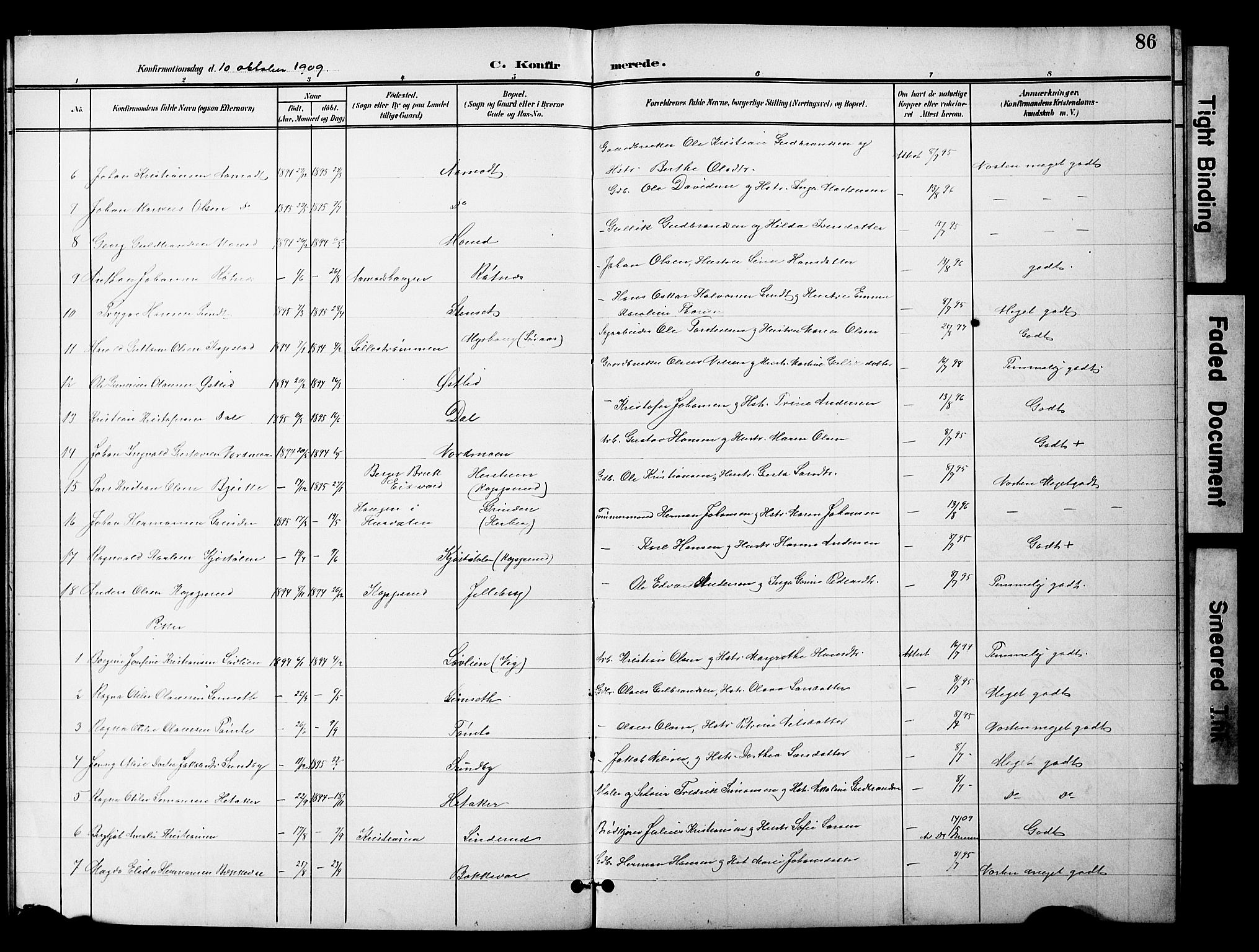 Nannestad prestekontor Kirkebøker, SAO/A-10414a/G/Gc/L0001: Parish register (copy) no. III 1, 1901-1916, p. 86