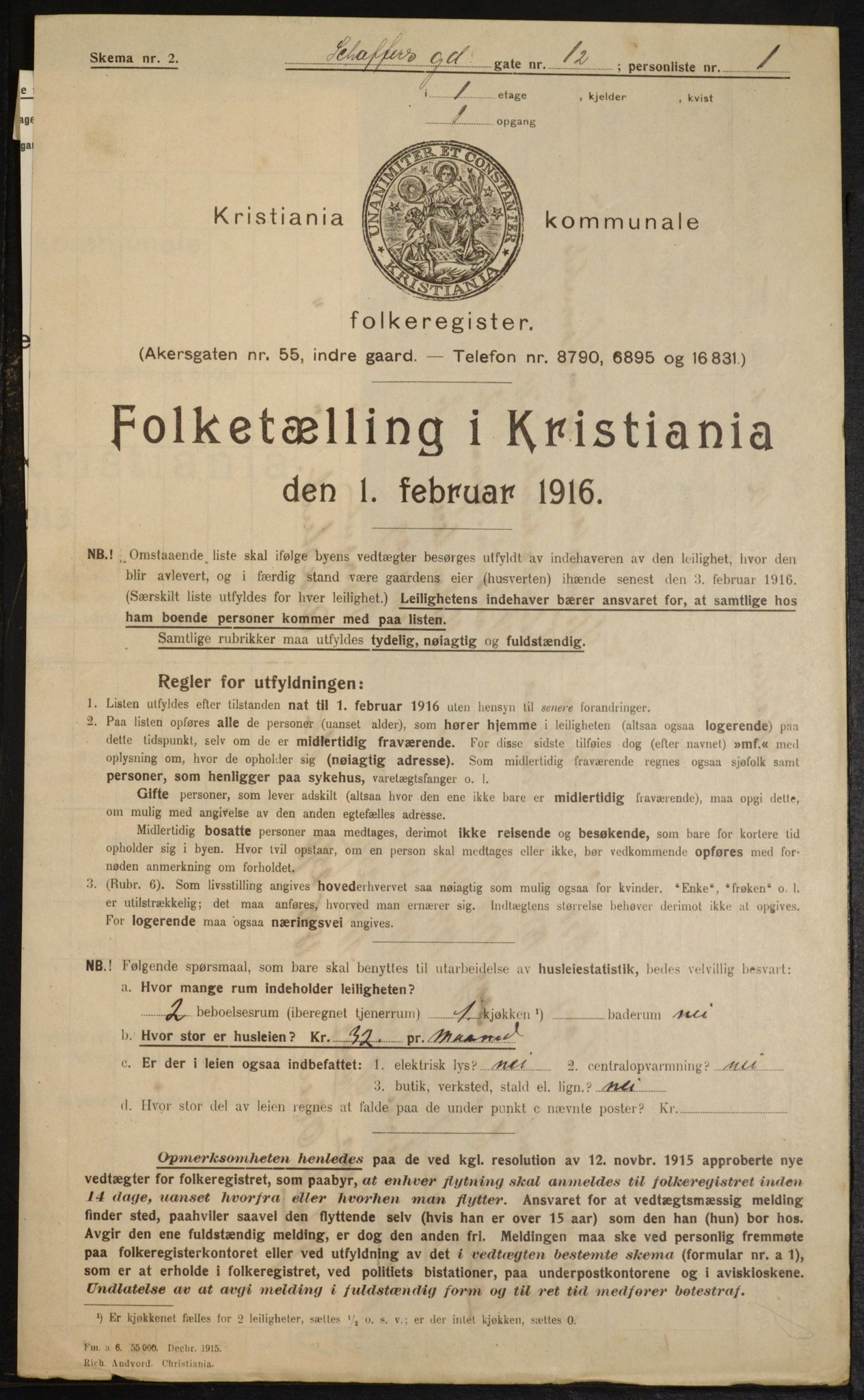 OBA, Municipal Census 1916 for Kristiania, 1916, p. 95594