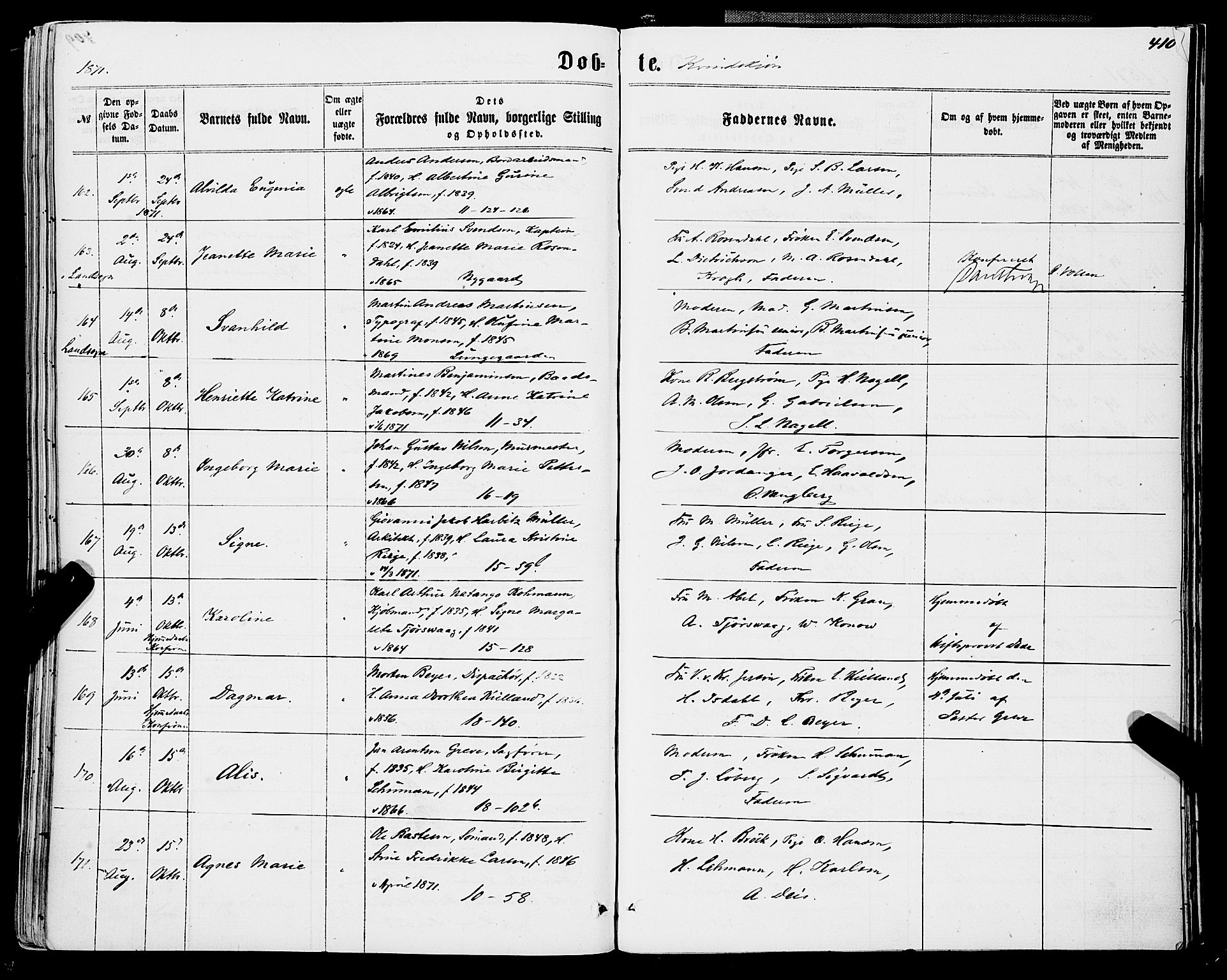 Domkirken sokneprestembete, SAB/A-74801/H/Haa/L0021: Parish register (official) no. B 4, 1859-1871, p. 410