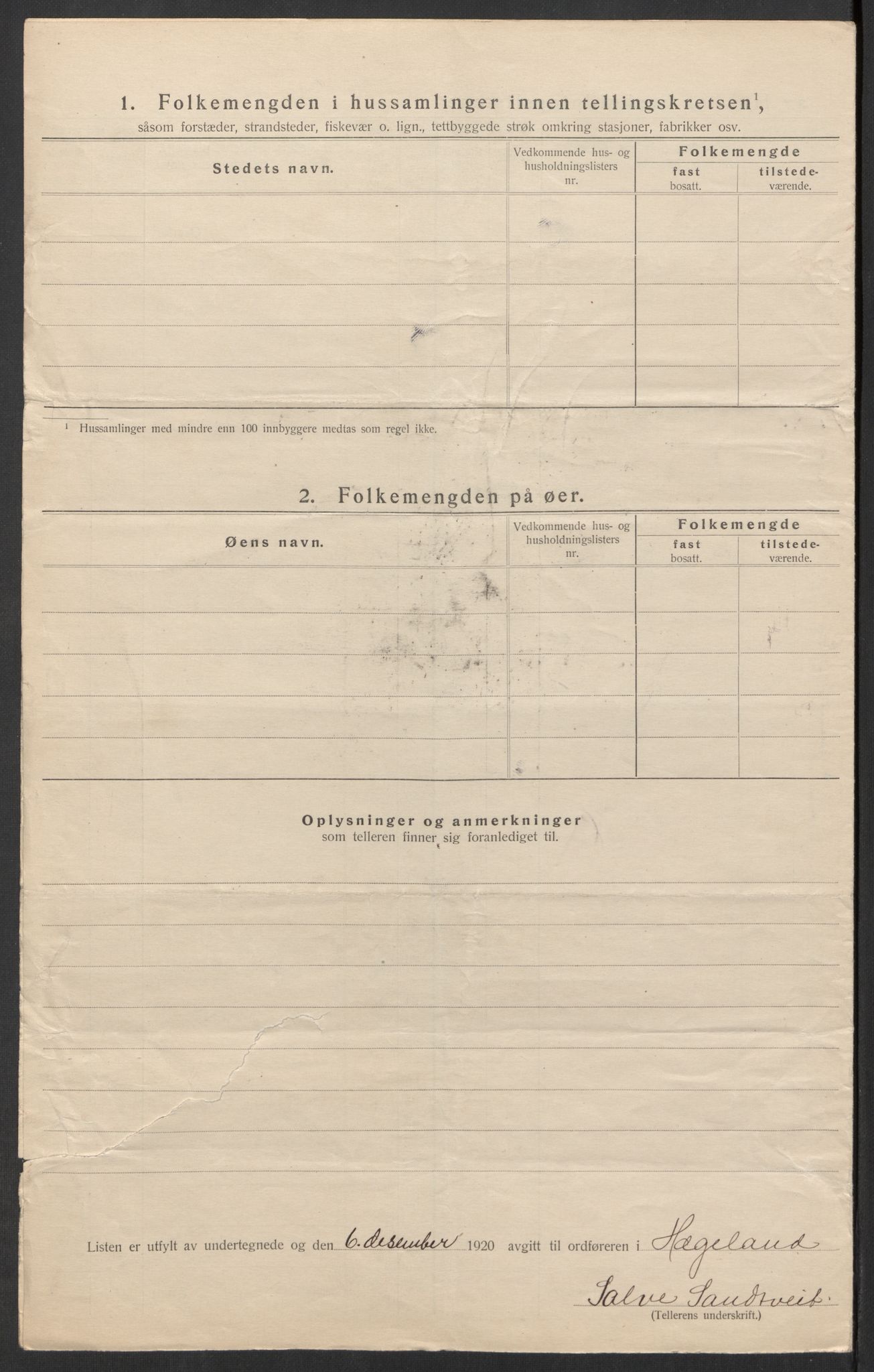 SAK, 1920 census for Hægeland, 1920, p. 17