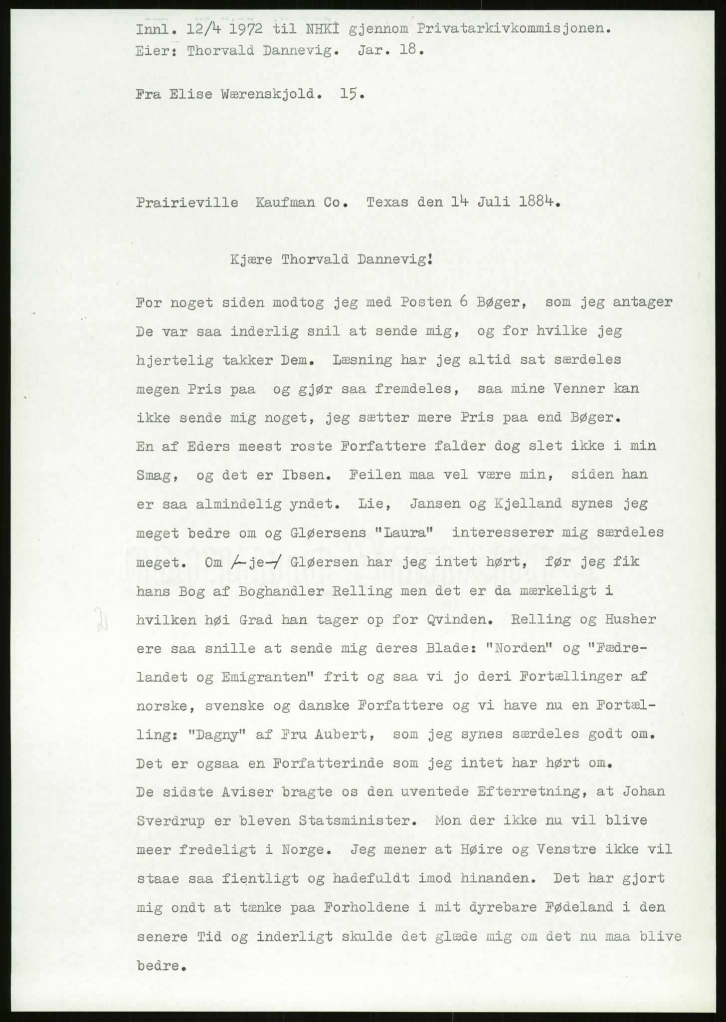 Samlinger til kildeutgivelse, Amerikabrevene, AV/RA-EA-4057/F/L0027: Innlån fra Aust-Agder: Dannevig - Valsgård, 1838-1914, p. 269