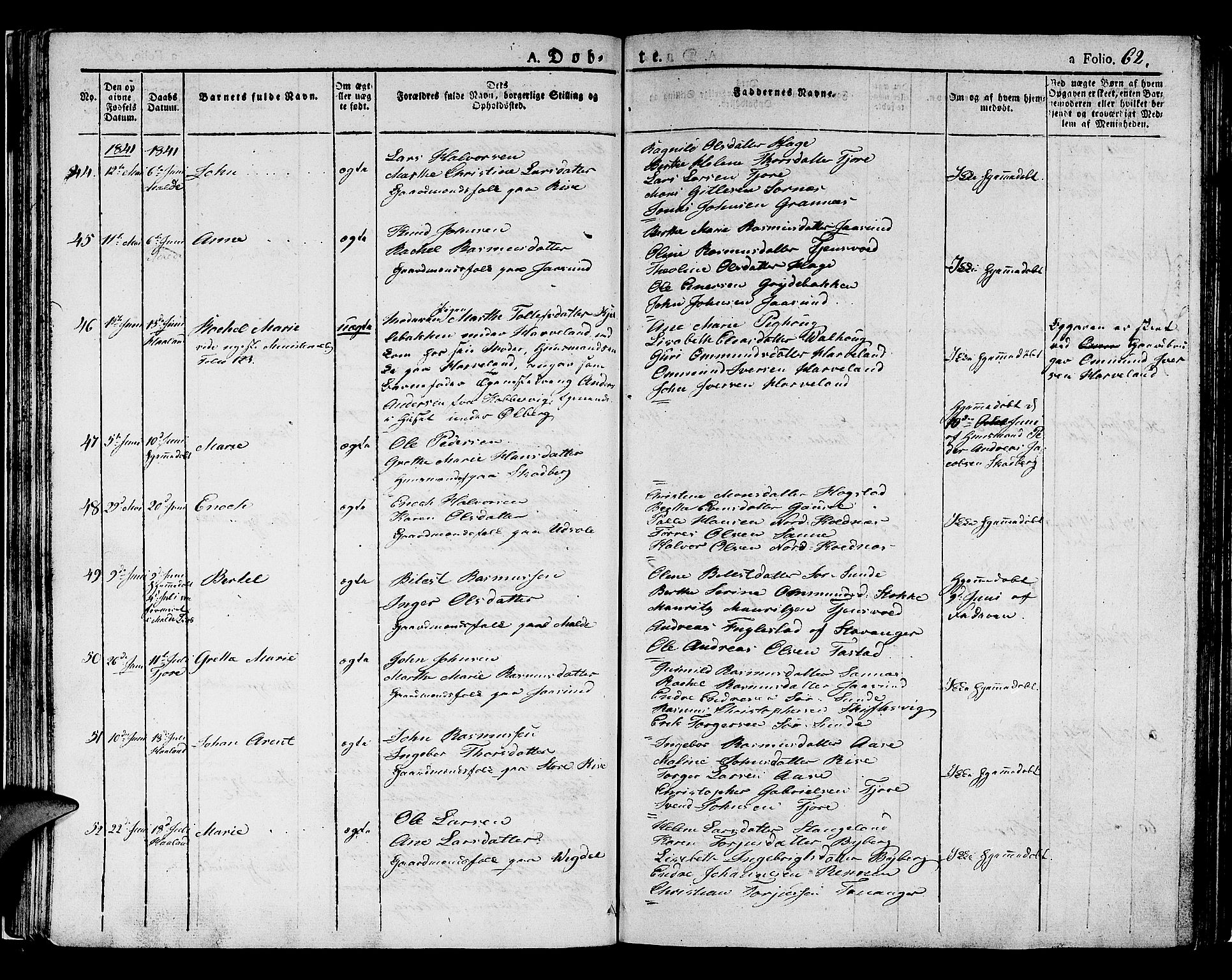 Håland sokneprestkontor, AV/SAST-A-101802/001/30BA/L0005: Parish register (official) no. A 5, 1829-1841, p. 62