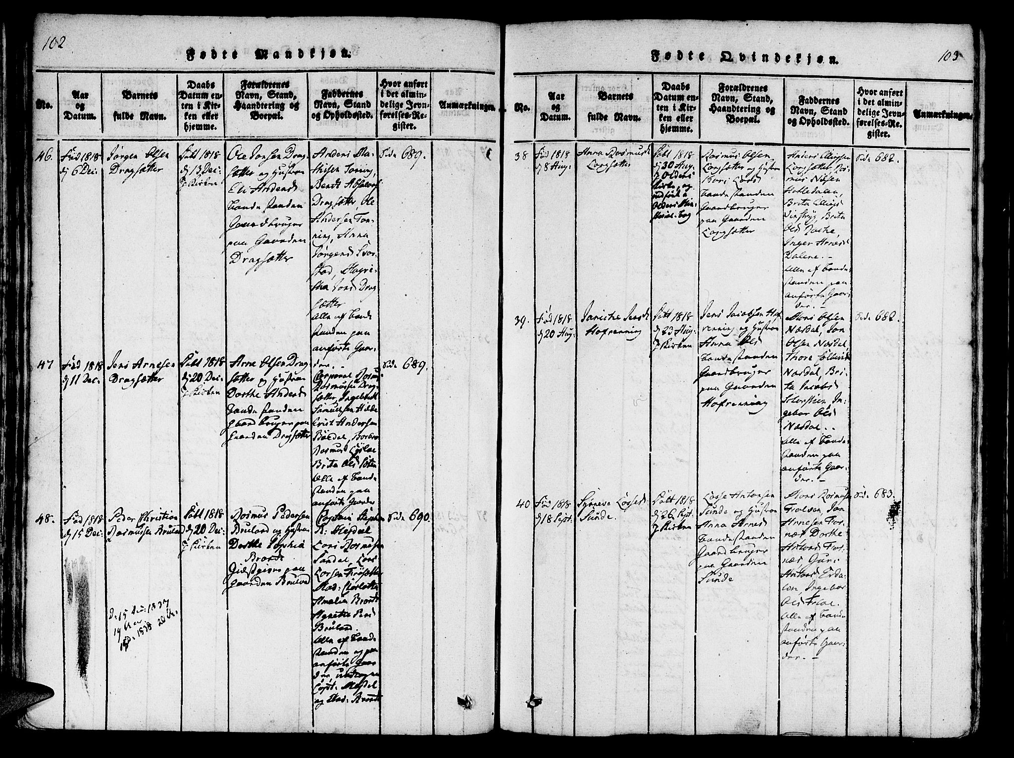 Innvik sokneprestembete, AV/SAB-A-80501: Parish register (official) no. A 2, 1816-1821, p. 102-103