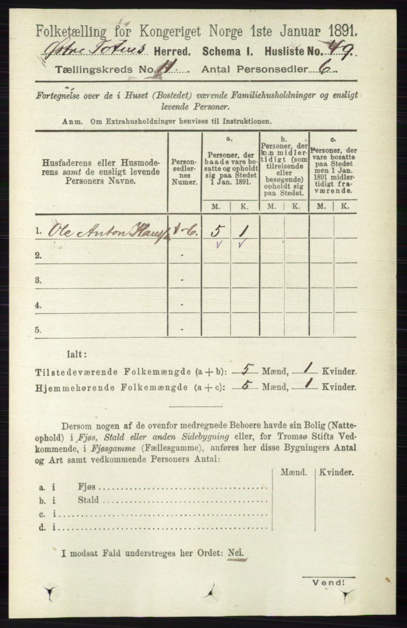 RA, 1891 census for 0528 Østre Toten, 1891, p. 6858