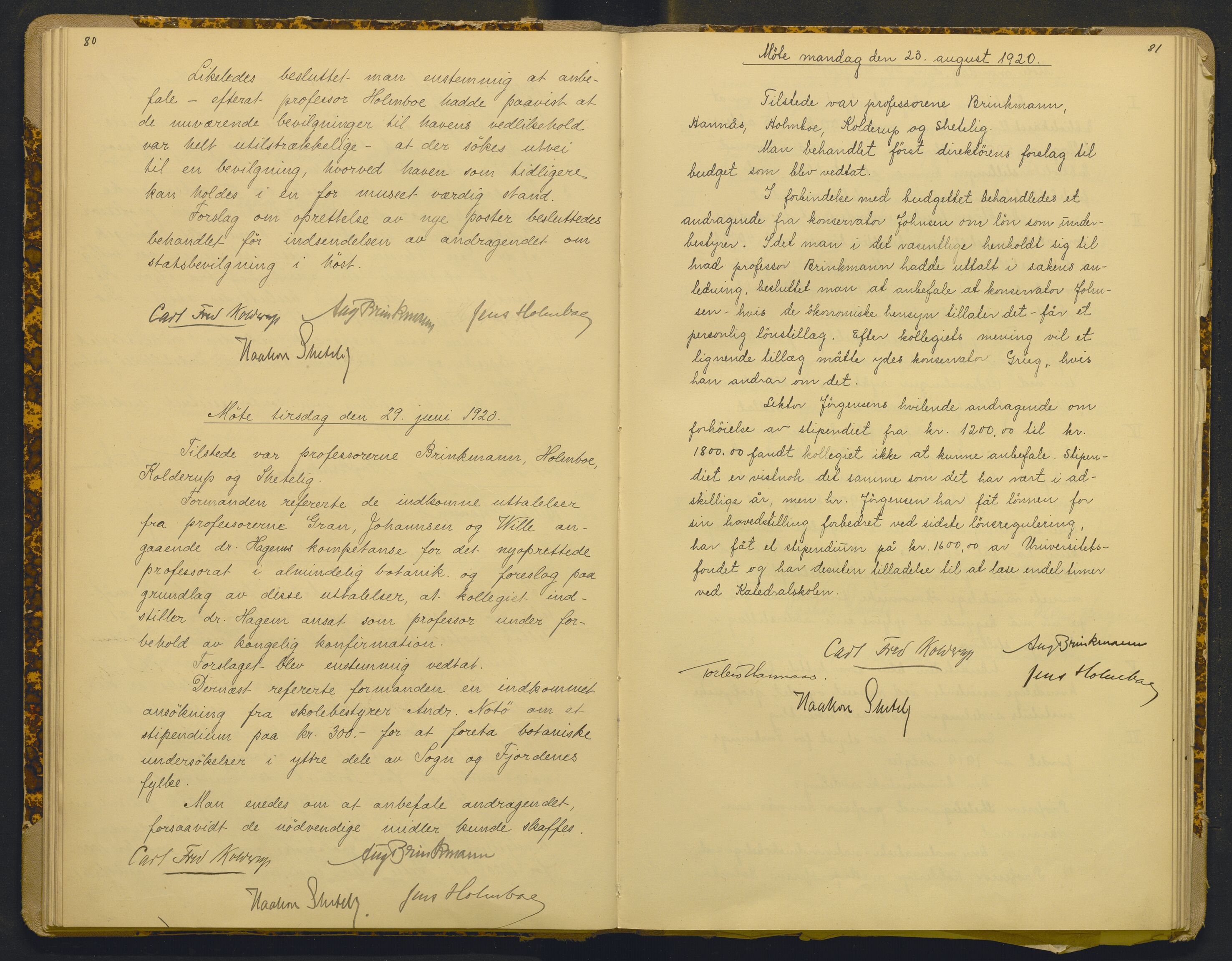 Bergens Museum, AV/SAB-A-17301/18/A/L0001: Bestyrerkollegiets forhandlingsprotokoll med register , 1907-1927, p. 80-81