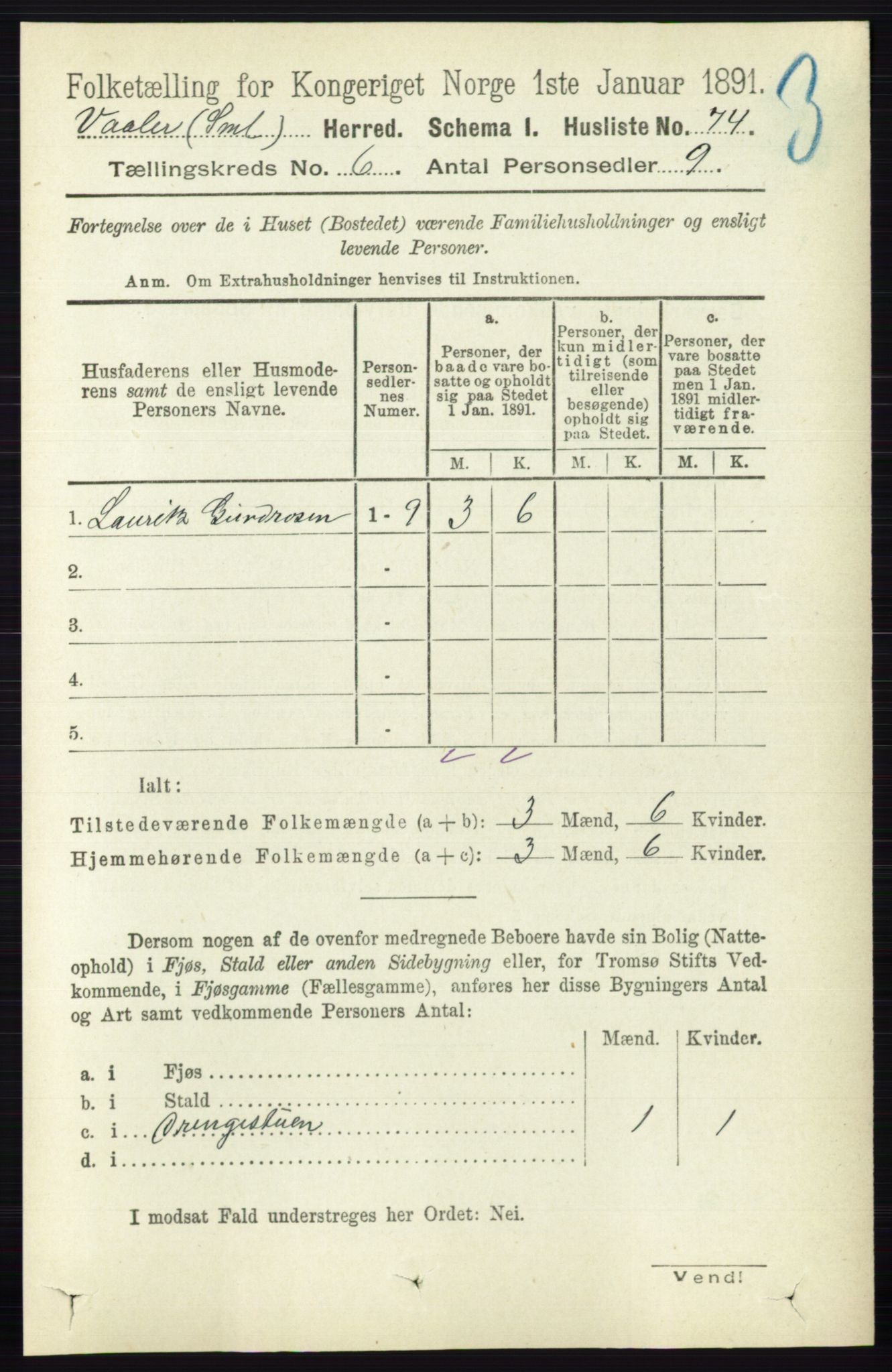 RA, 1891 census for 0137 Våler, 1891, p. 2329