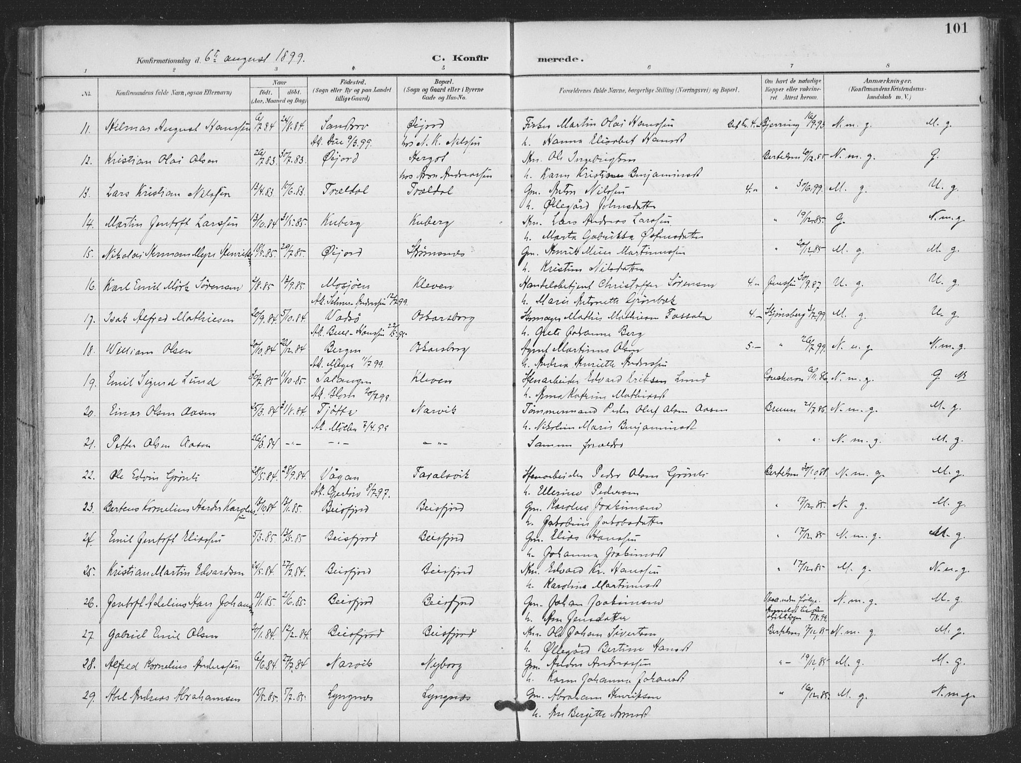 Ministerialprotokoller, klokkerbøker og fødselsregistre - Nordland, AV/SAT-A-1459/866/L0939: Parish register (official) no. 866A02, 1894-1906, p. 101