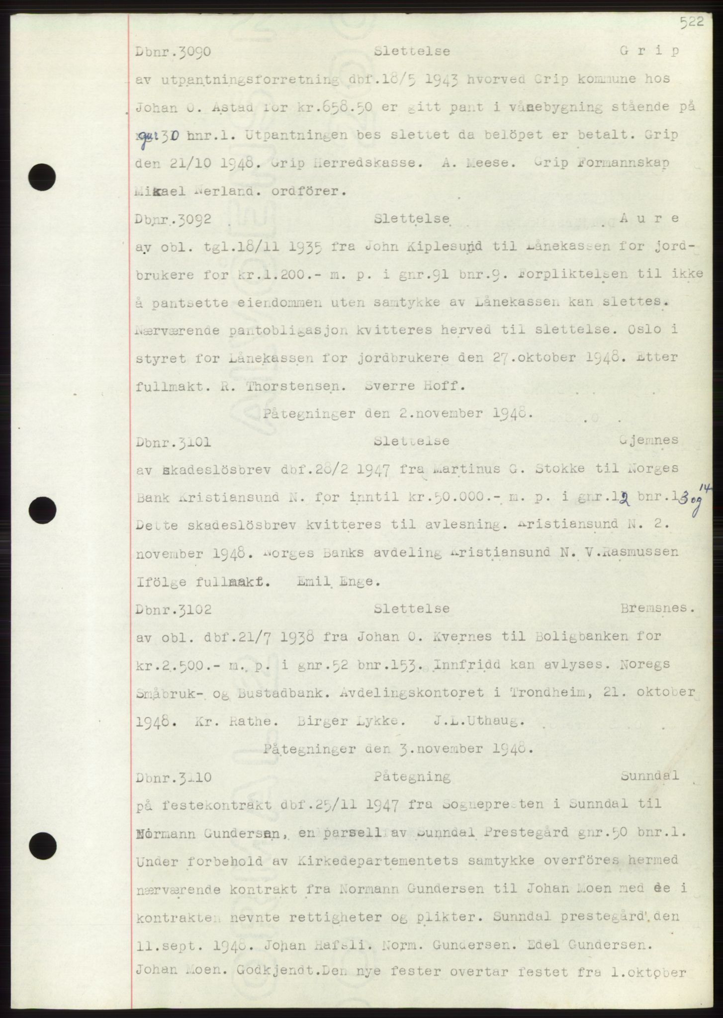 Nordmøre sorenskriveri, AV/SAT-A-4132/1/2/2Ca: Mortgage book no. C82b, 1946-1951, Diary no: : 3090/1948