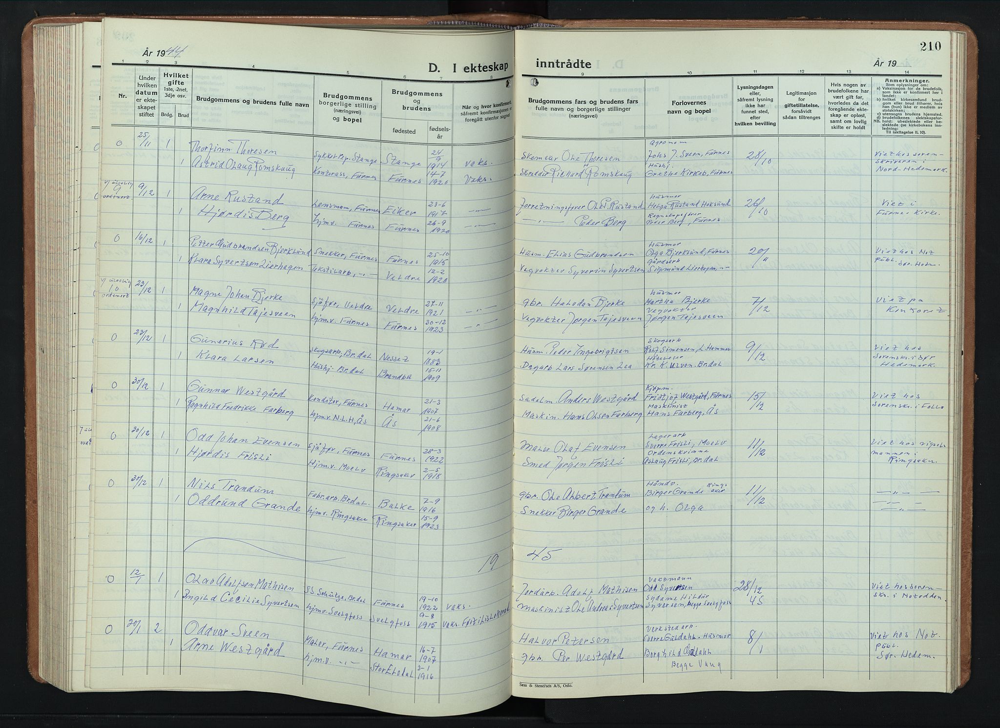 Furnes prestekontor, AV/SAH-PREST-012/L/La/L0002: Parish register (copy) no. 2, 1934-1956, p. 210