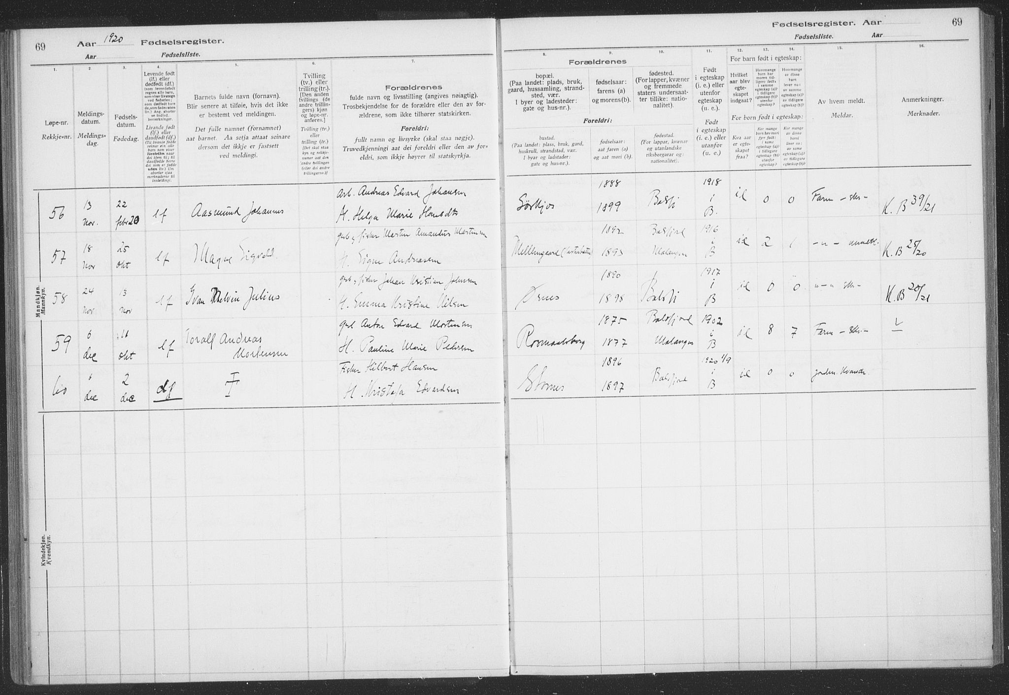 Balsfjord sokneprestembete, SATØ/S-1303/H/Hb/L0059: Birth register no. 59, 1916-1930, p. 69