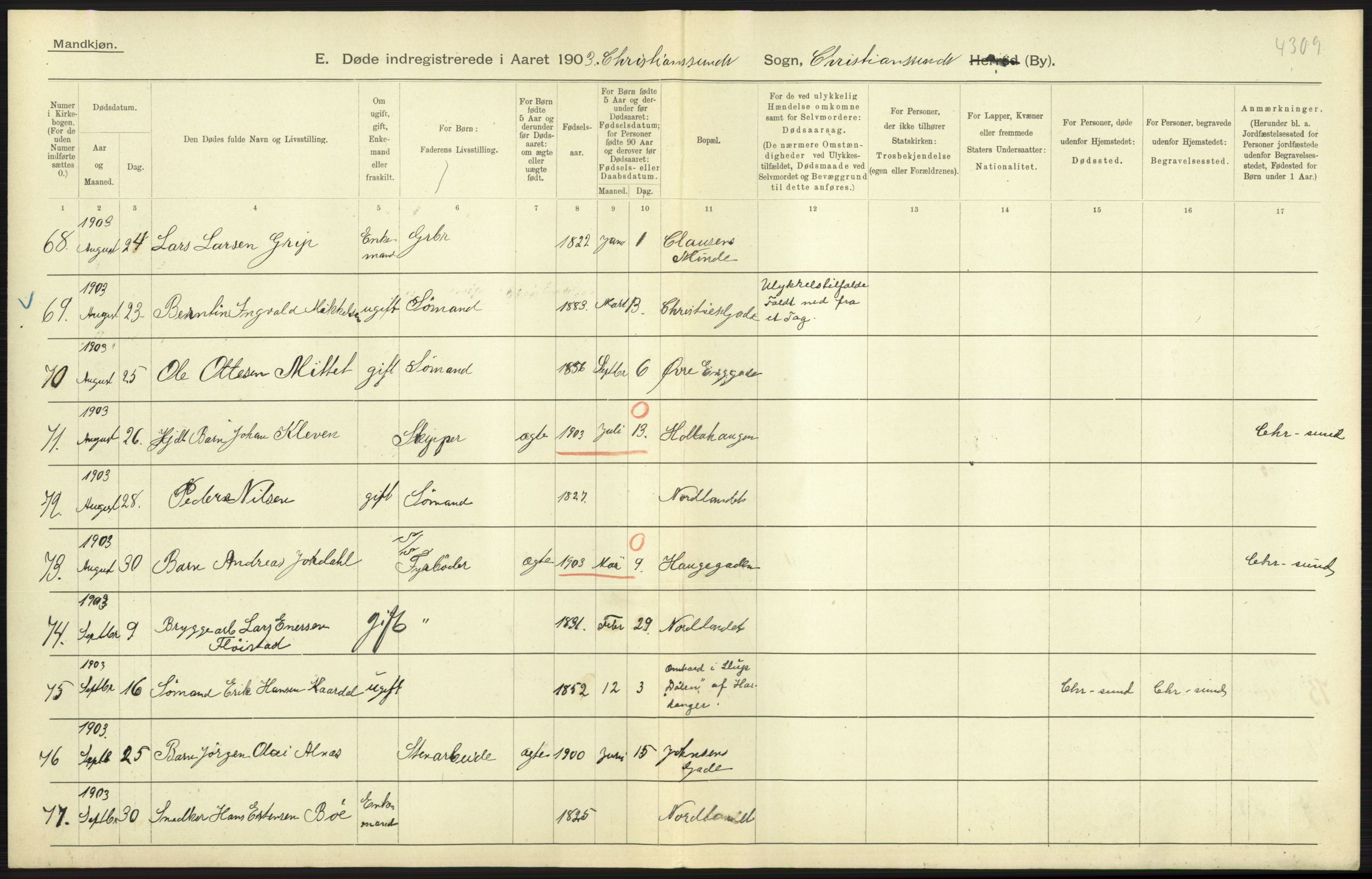 Statistisk sentralbyrå, Sosiodemografiske emner, Befolkning, AV/RA-S-2228/D/Df/Dfa/Dfaa/L0016: Romsdal amt: Fødte, gifte, døde., 1903, p. 1013