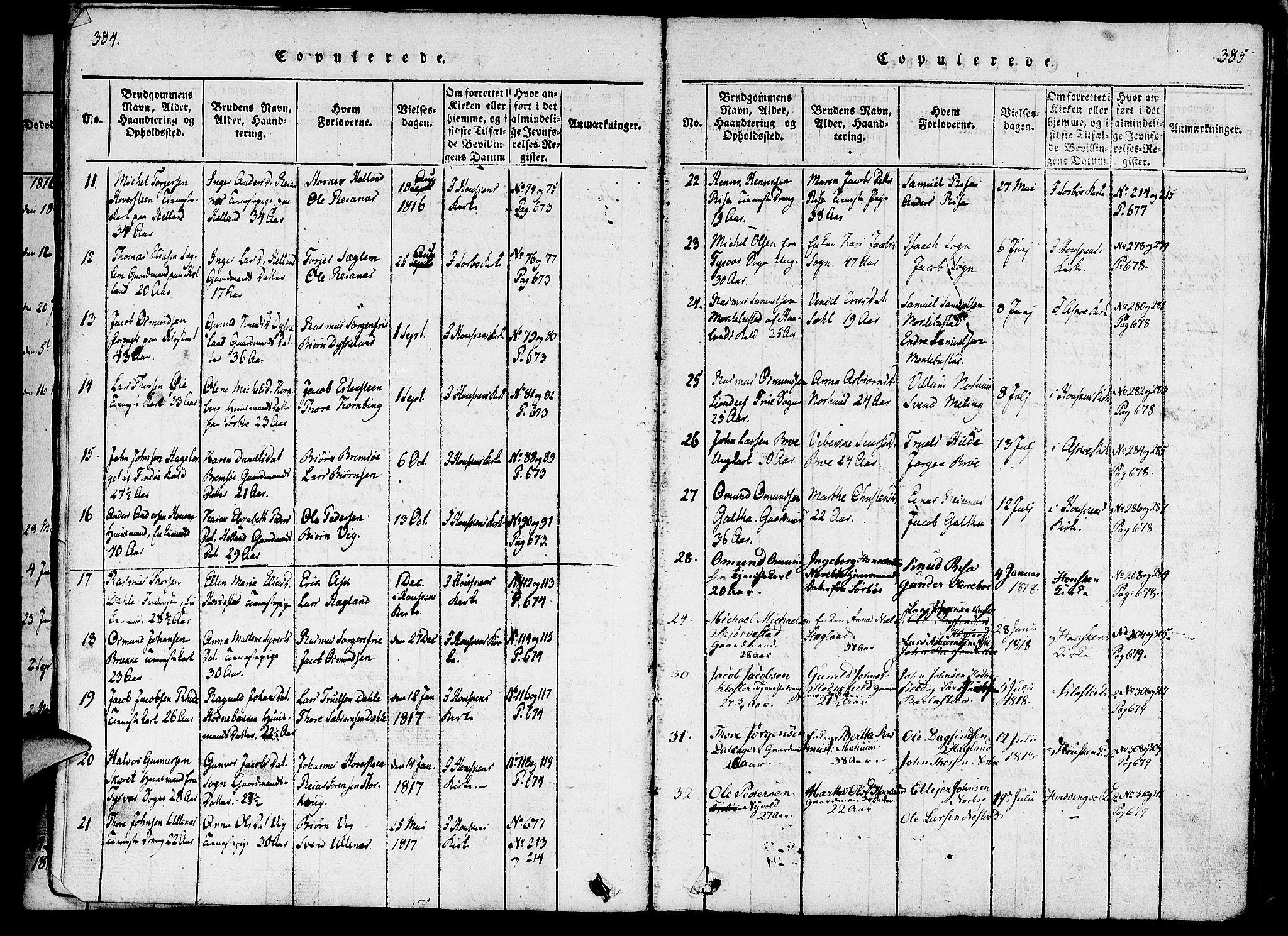 Rennesøy sokneprestkontor, SAST/A -101827/H/Ha/Haa/L0004: Parish register (official) no. A 4, 1816-1837, p. 384-385