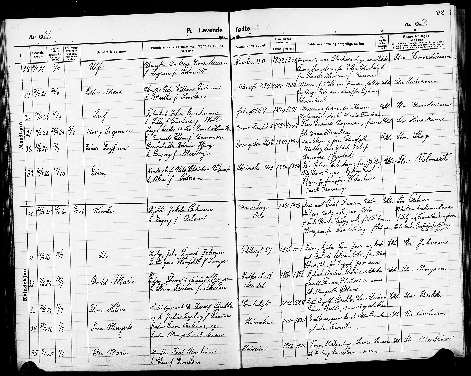 Arendal sokneprestkontor, Trefoldighet, AV/SAK-1111-0040/F/Fb/L0007: Parish register (copy) no. B 7, 1916-1927, p. 92