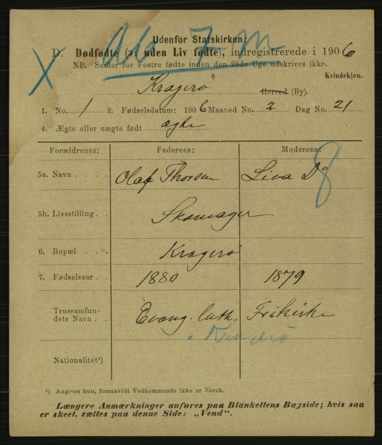 Statistisk sentralbyrå, Sosiodemografiske emner, Befolkning, AV/RA-S-2228/E/L0004: Fødte, gifte, døde dissentere., 1906, p. 3015