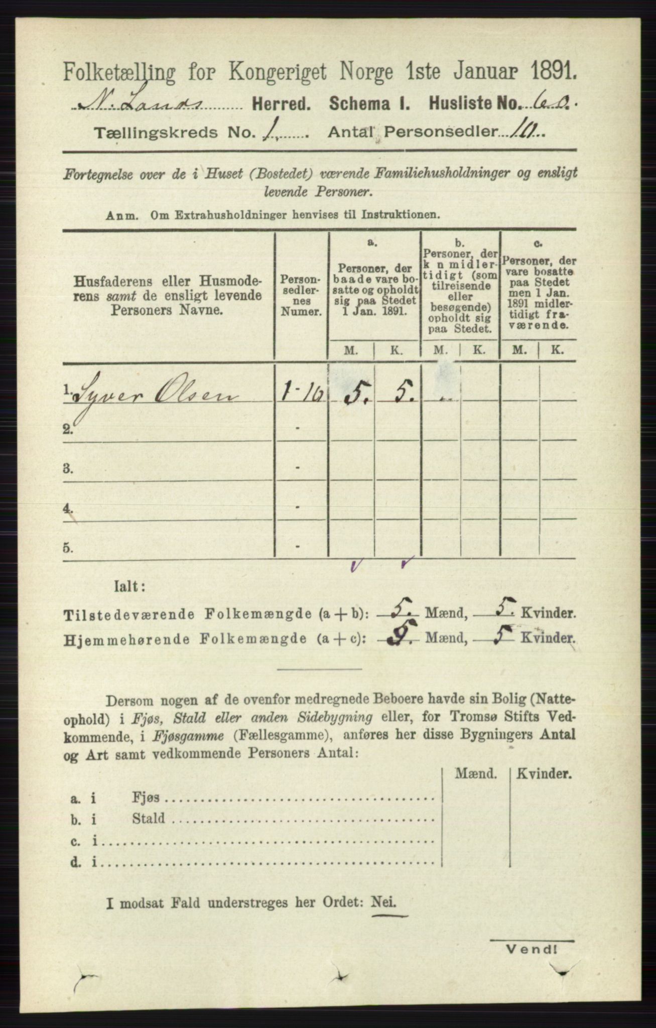 RA, 1891 census for 0538 Nordre Land, 1891, p. 107