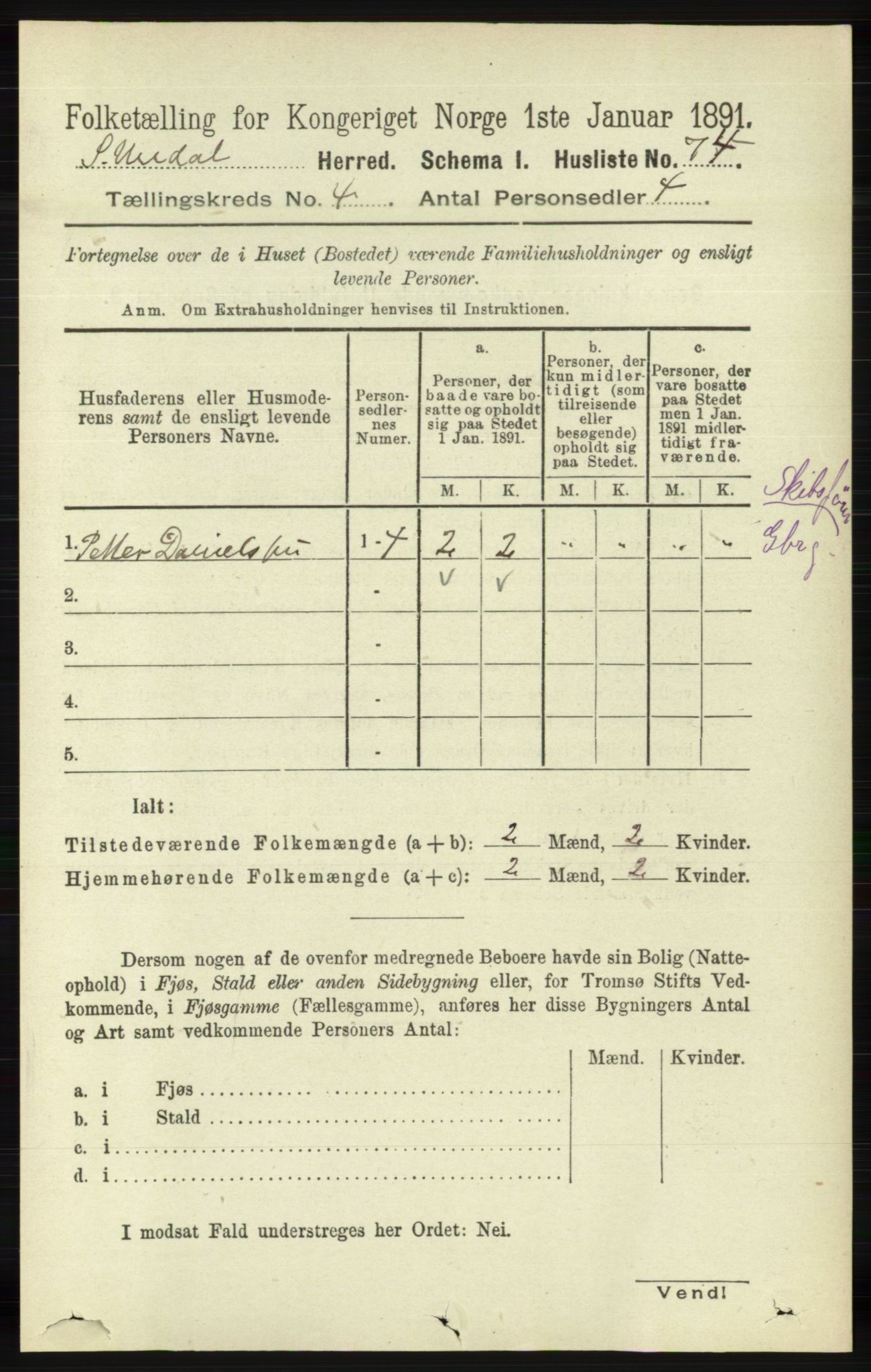 RA, 1891 census for 1029 Sør-Audnedal, 1891, p. 1404