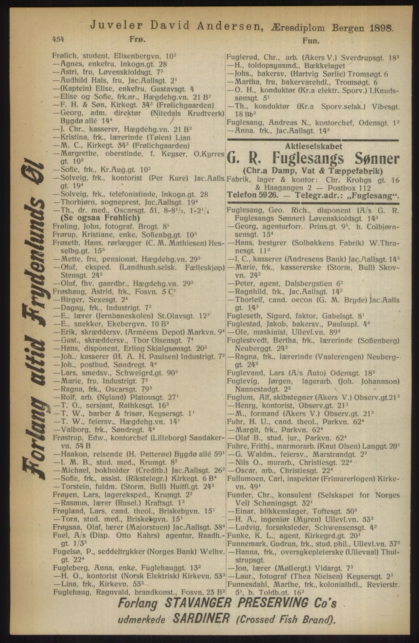 Kristiania/Oslo adressebok, PUBL/-, 1914, p. 454