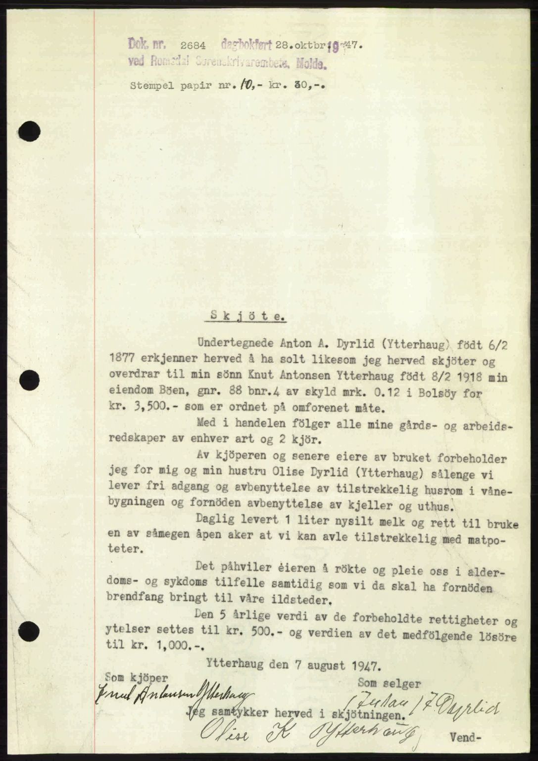 Romsdal sorenskriveri, SAT/A-4149/1/2/2C: Mortgage book no. A24, 1947-1947, Diary no: : 2684/1947